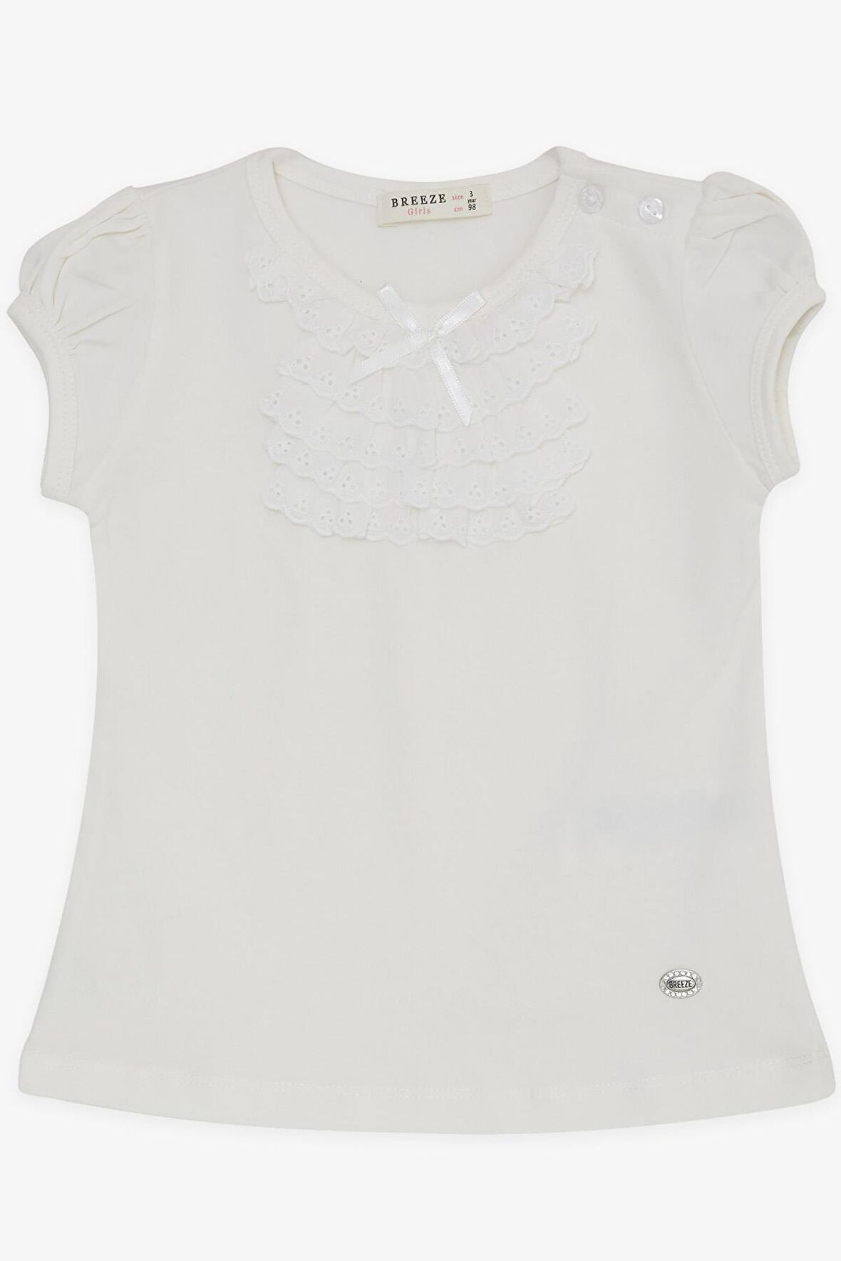Breeze Kız Bebek Tişört Güpürlü 9 Ay-3 Yaş, Ekru