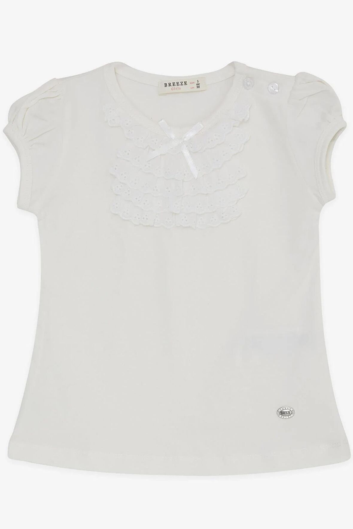 Breeze Kız Bebek Tişört Güpürlü 9 Ay-3 Yaş, Ekru