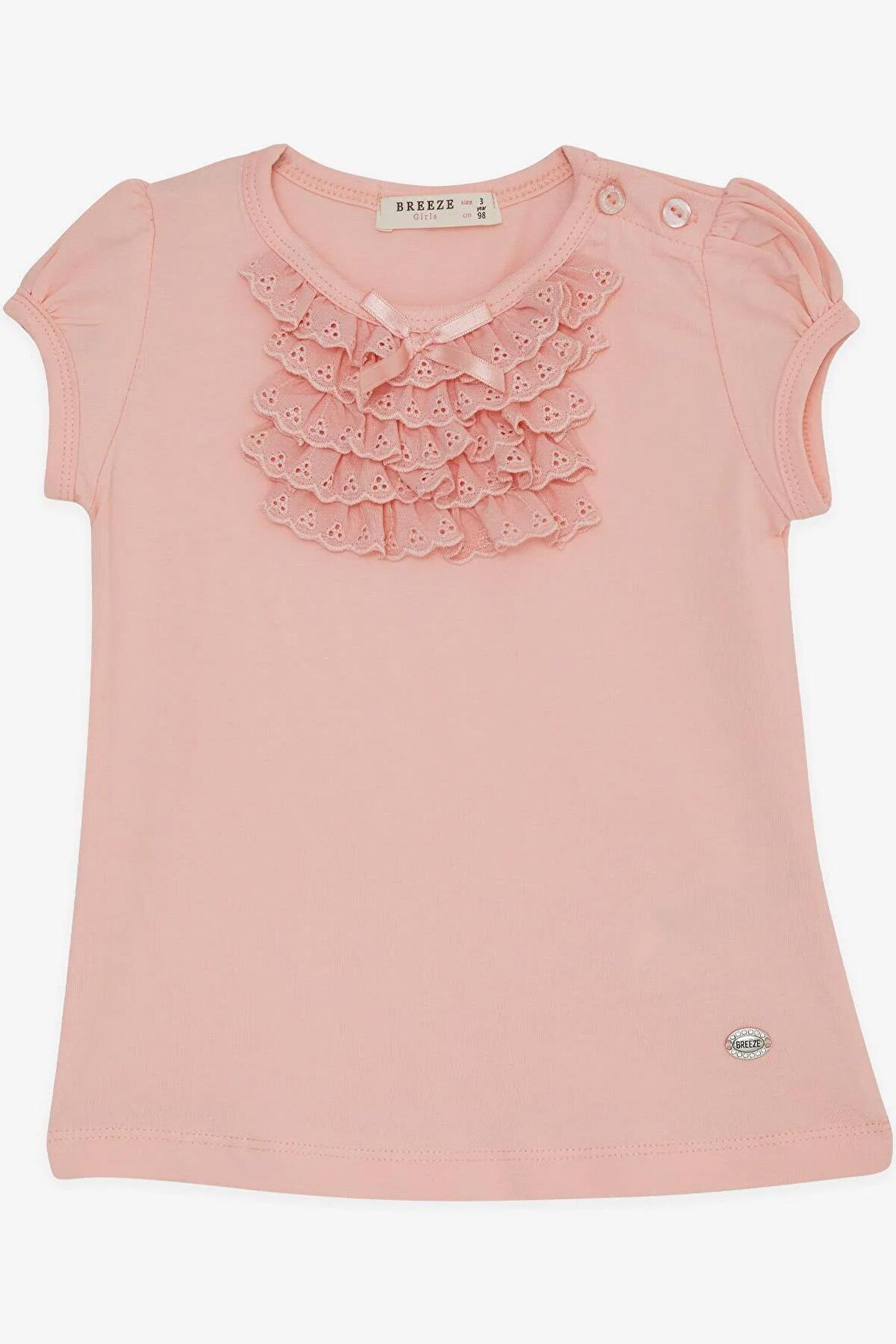 Breeze Kız Bebek Tişört Güpürlü 9 Ay-3 Yaş, Somon