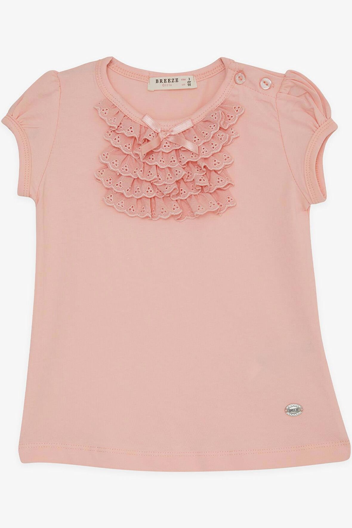 Breeze Kız Bebek Tişört Güpürlü 9 Ay-3 Yaş, Somon