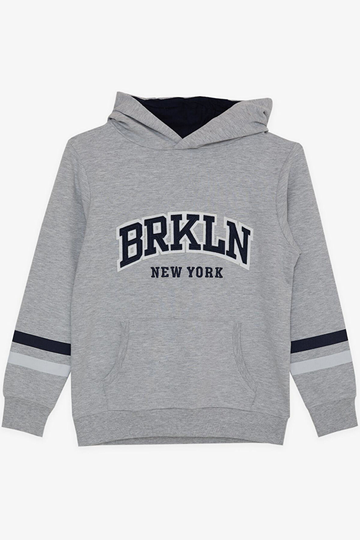 Breeze Erkek Çocuk Sweatshirt Kapüşonlu Nakışlı 9-15 Yaş, Gri Melanj