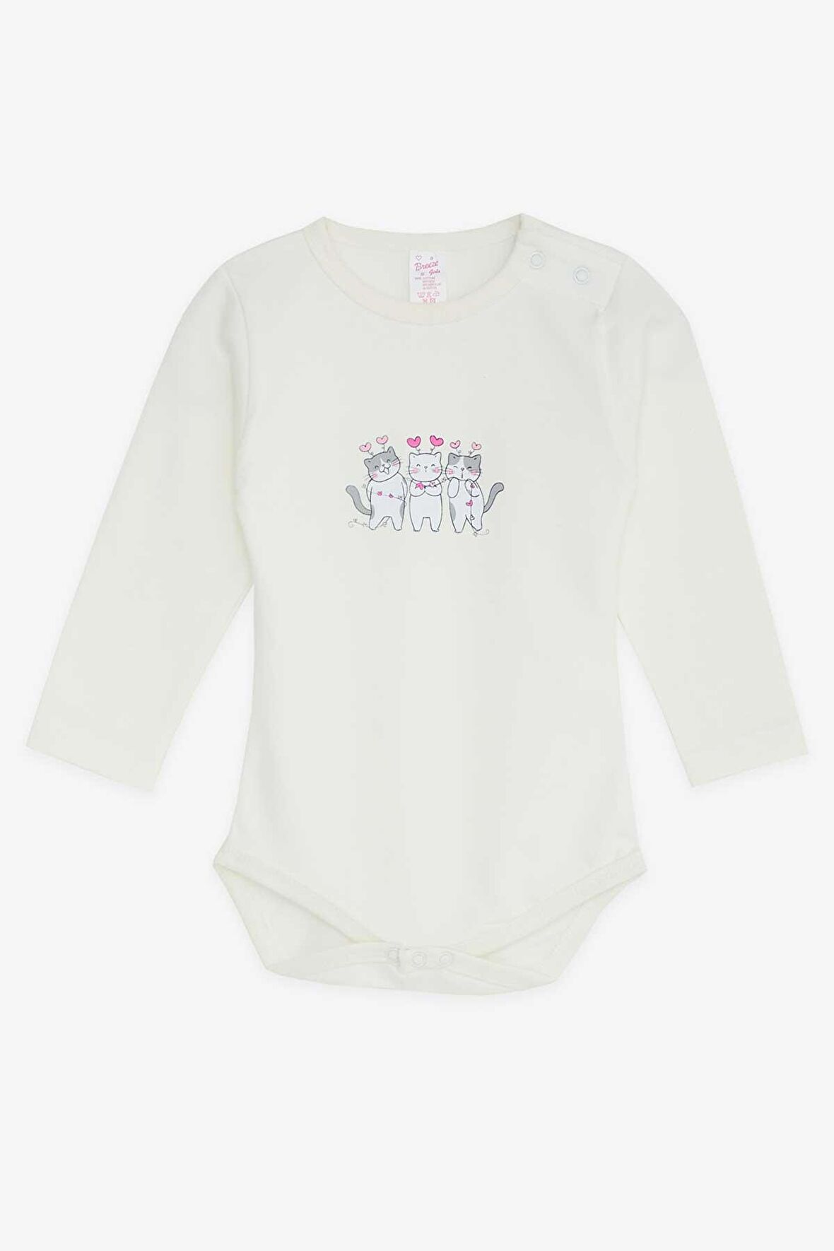 Breeze Kız Bebek Çıtçıtlı Body Kedili 9 Ay-3 Yaş, Ekru