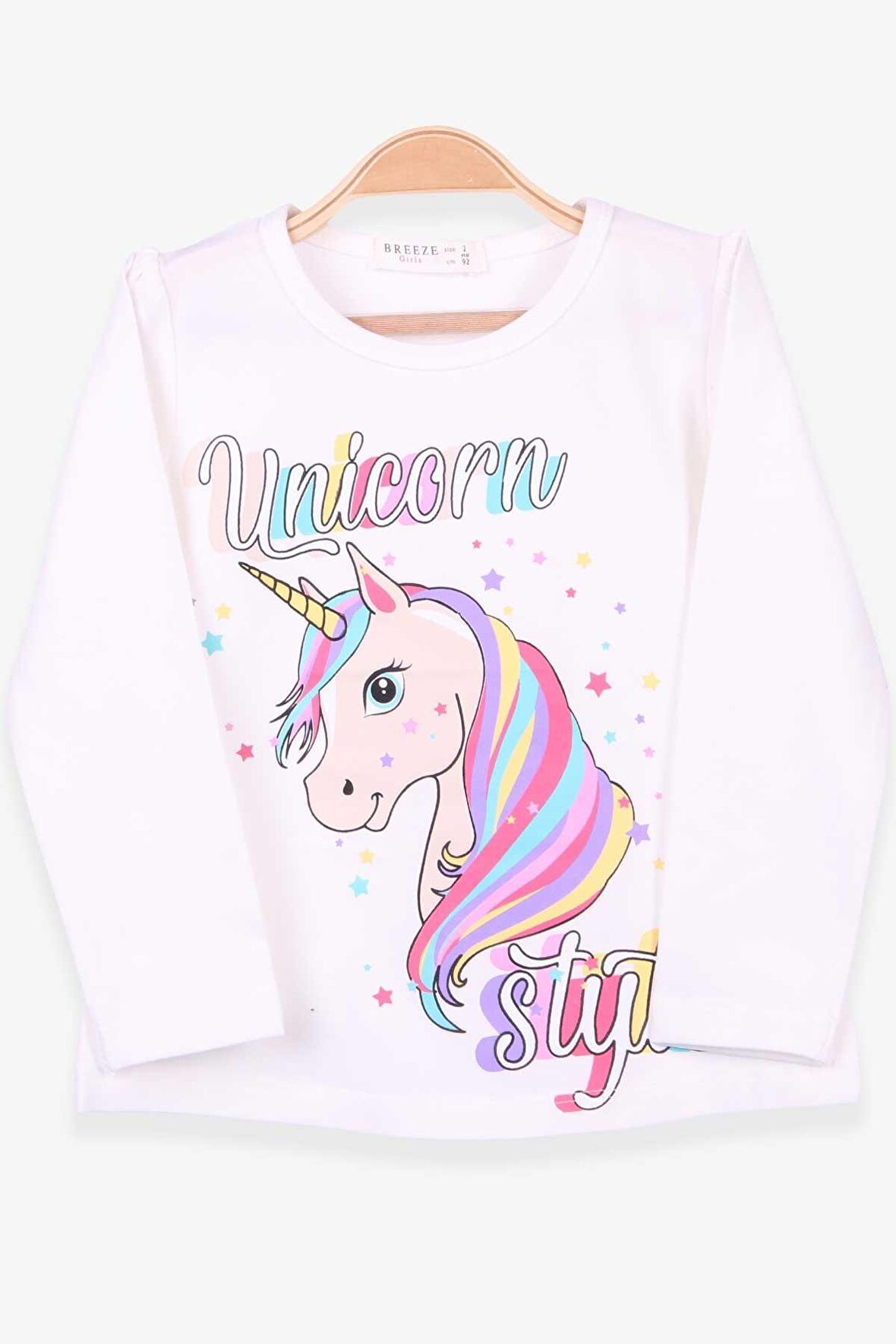 Breeze Kız Çocuk Uzun Kollu Tişört Unicorn 2-6 Yaş, Ekru