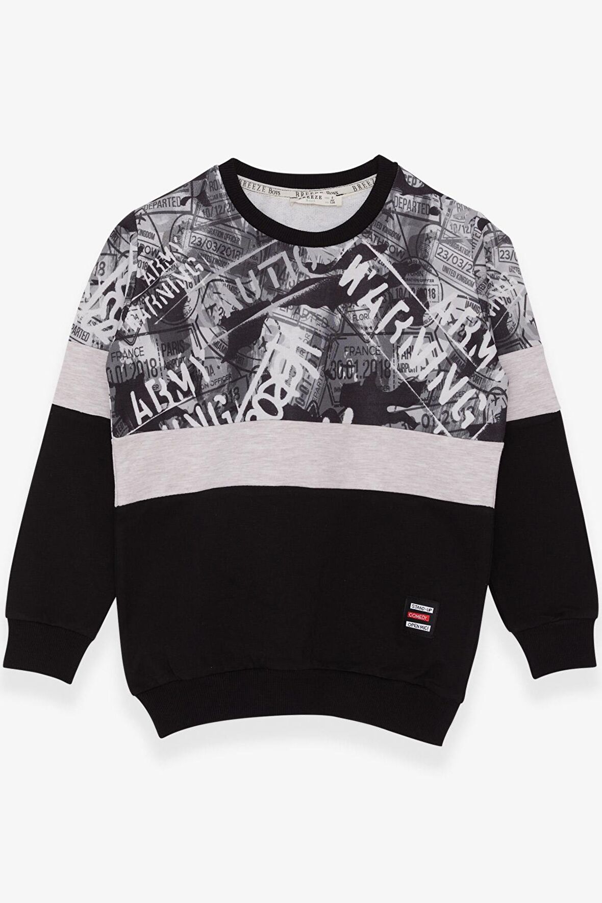 Breeze Erkek Çocuk Sweatshirt Desenli 6-12 Yaş, Siyah