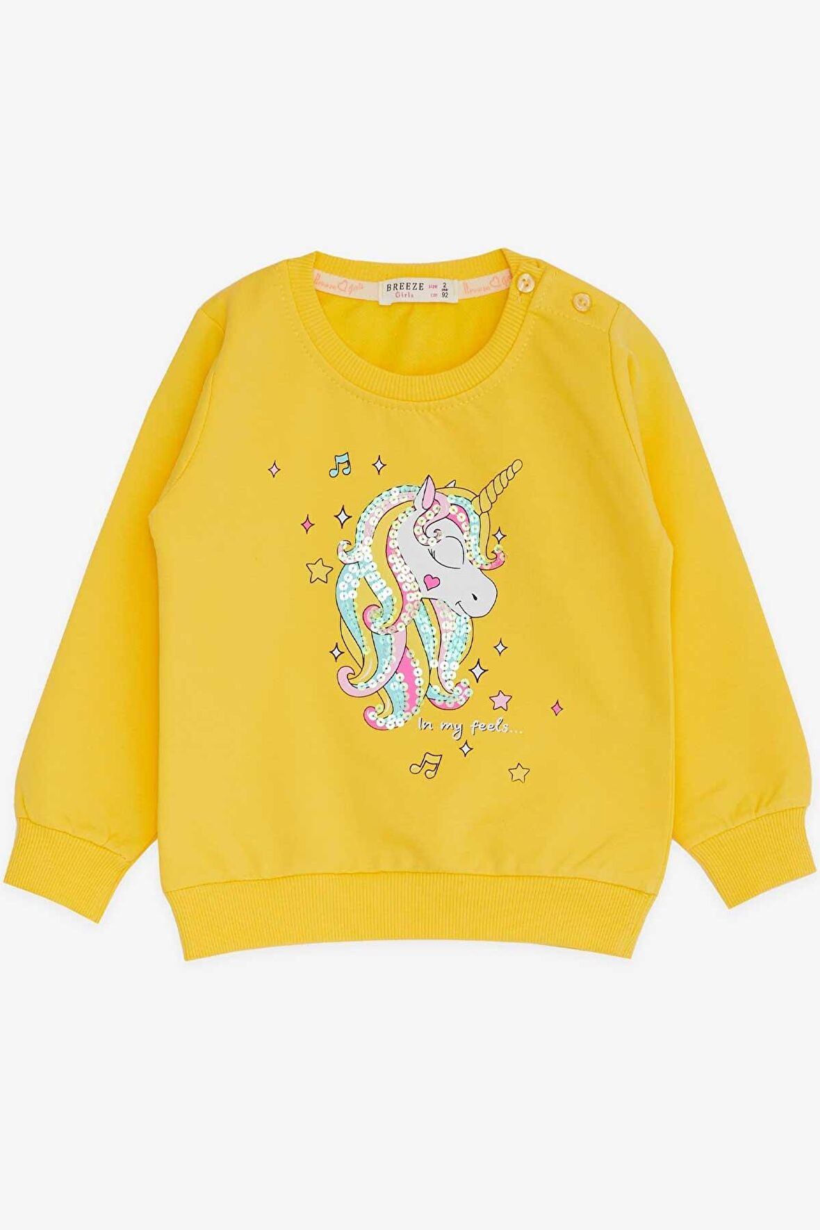 Breeze Kız Çocuk Sweatshirt Baskılı Pullu Unicorn 2-6 Yaş, Sarı