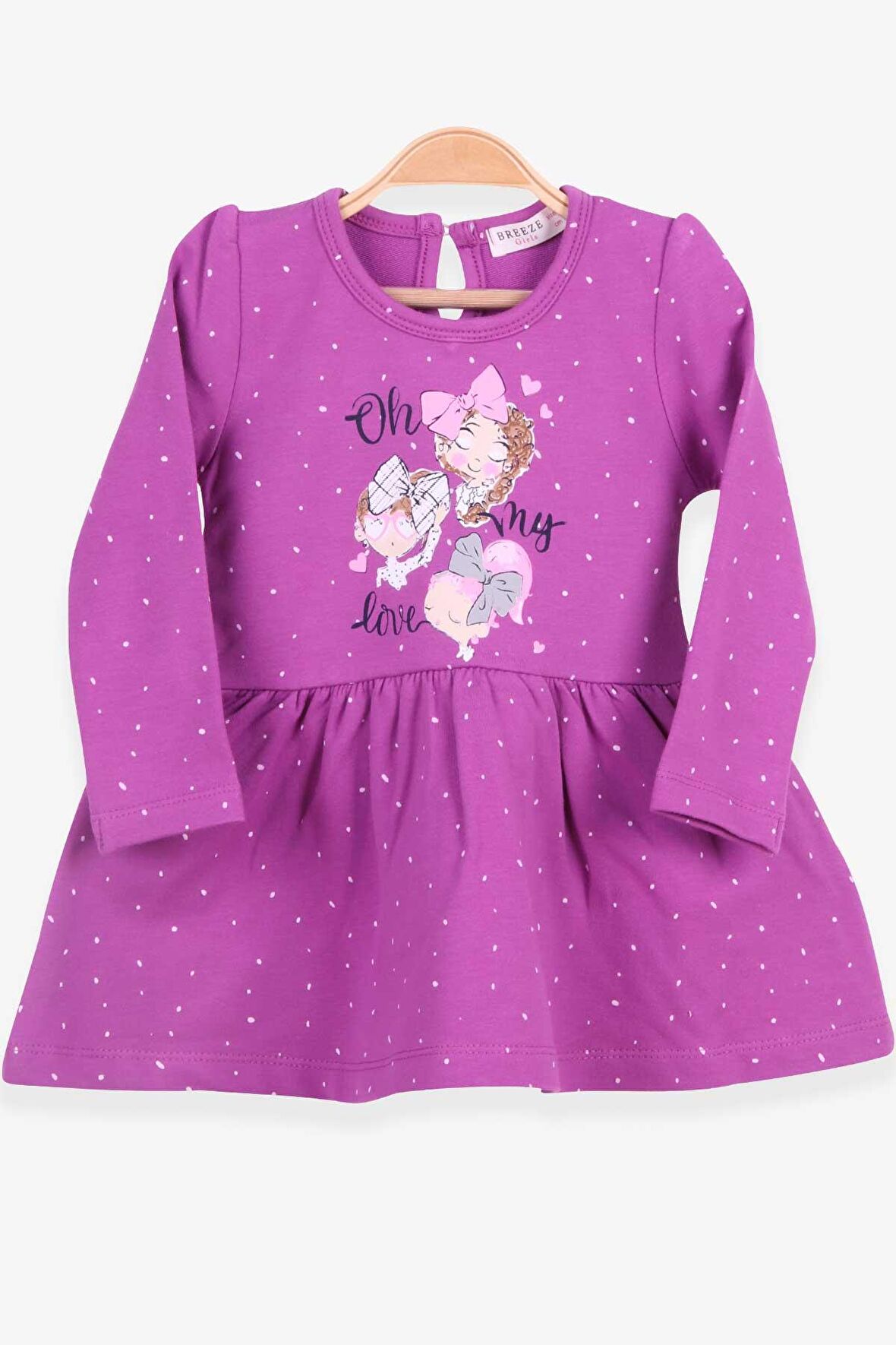 Breeze Kız Çocuk Uzun Kollu Elbise Bebek Baskılı Desenli 1-4 Yaş, Mor