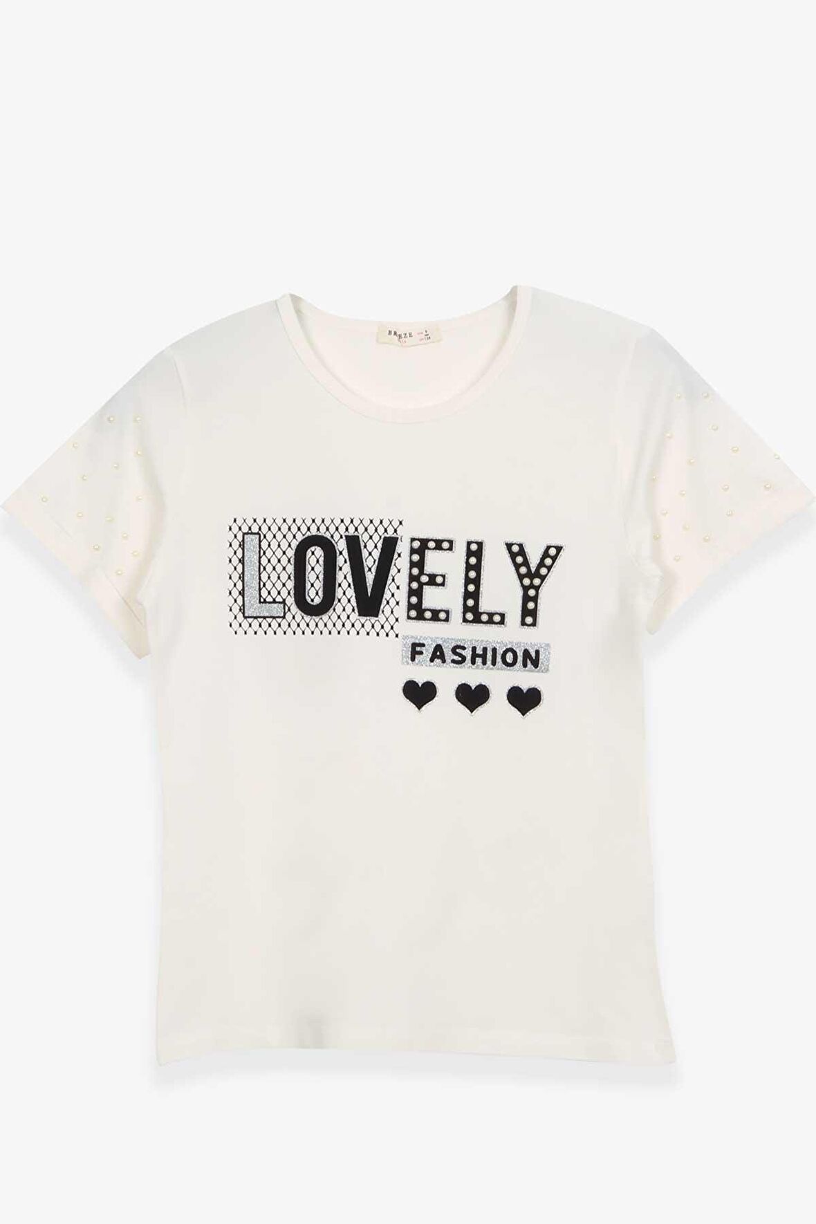 Breeze Kız Çocuk Tişört Yazı Baskılı 9-16 Yaş, Ekru