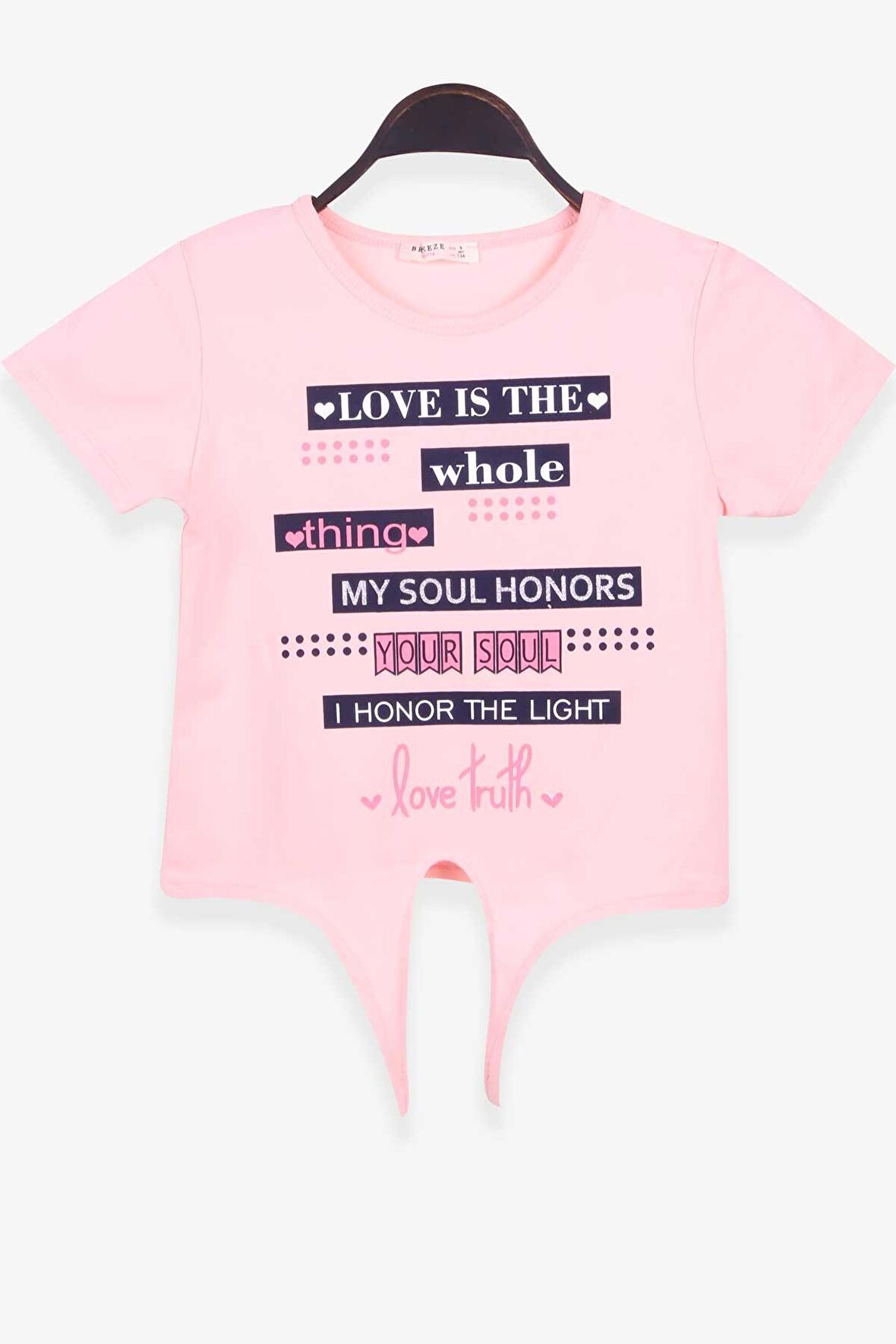 Breeze Kız Çocuk Tişört Yazı Baskılı 9-14 Yaş, Somon