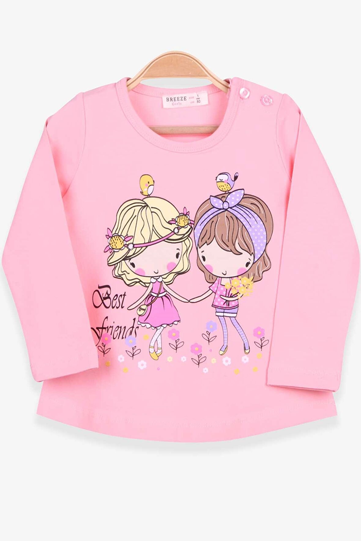 Breeze Kız Çocuk Uzun Kollu Tişört Kız Çocuk Baskılı 1-4 Yaş, Pudra