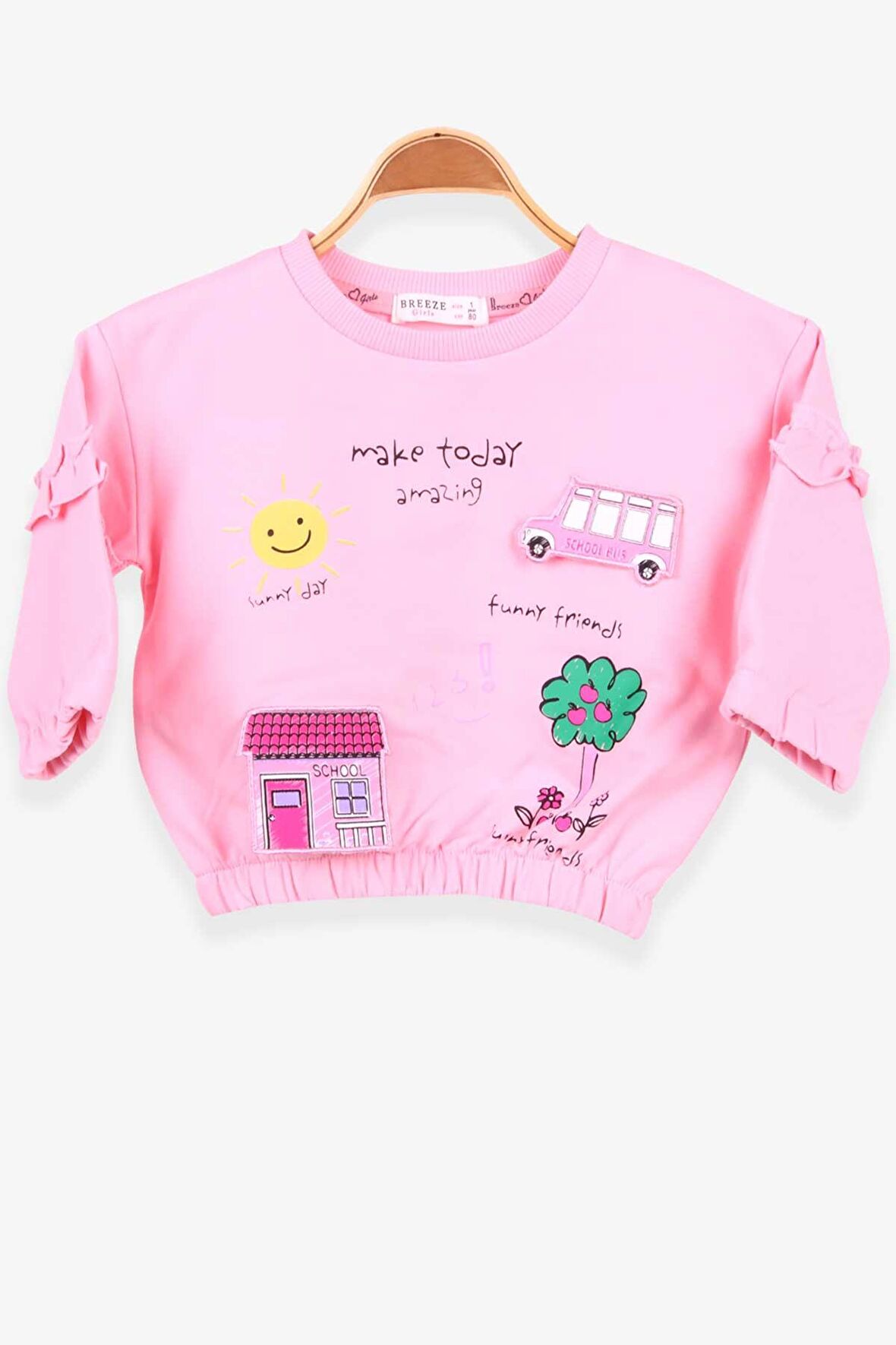 Breeze Kız Çocuk Sweatshirt Okul Temalı 1-4 Yaş, Pudra