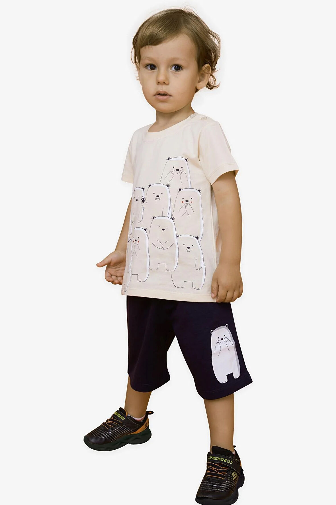 Breeze Erkek Bebek Şortlu Takım Kutup Ayıcık Baskılı 9 Ay-3 Yaş, Bej