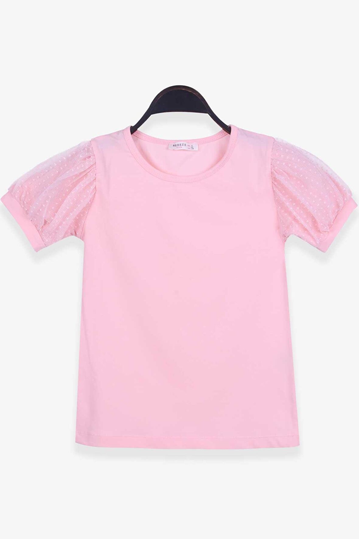 Breeze Kız Çocuk Tişört Kolları Tüllü 8-12 Yaş, Somon