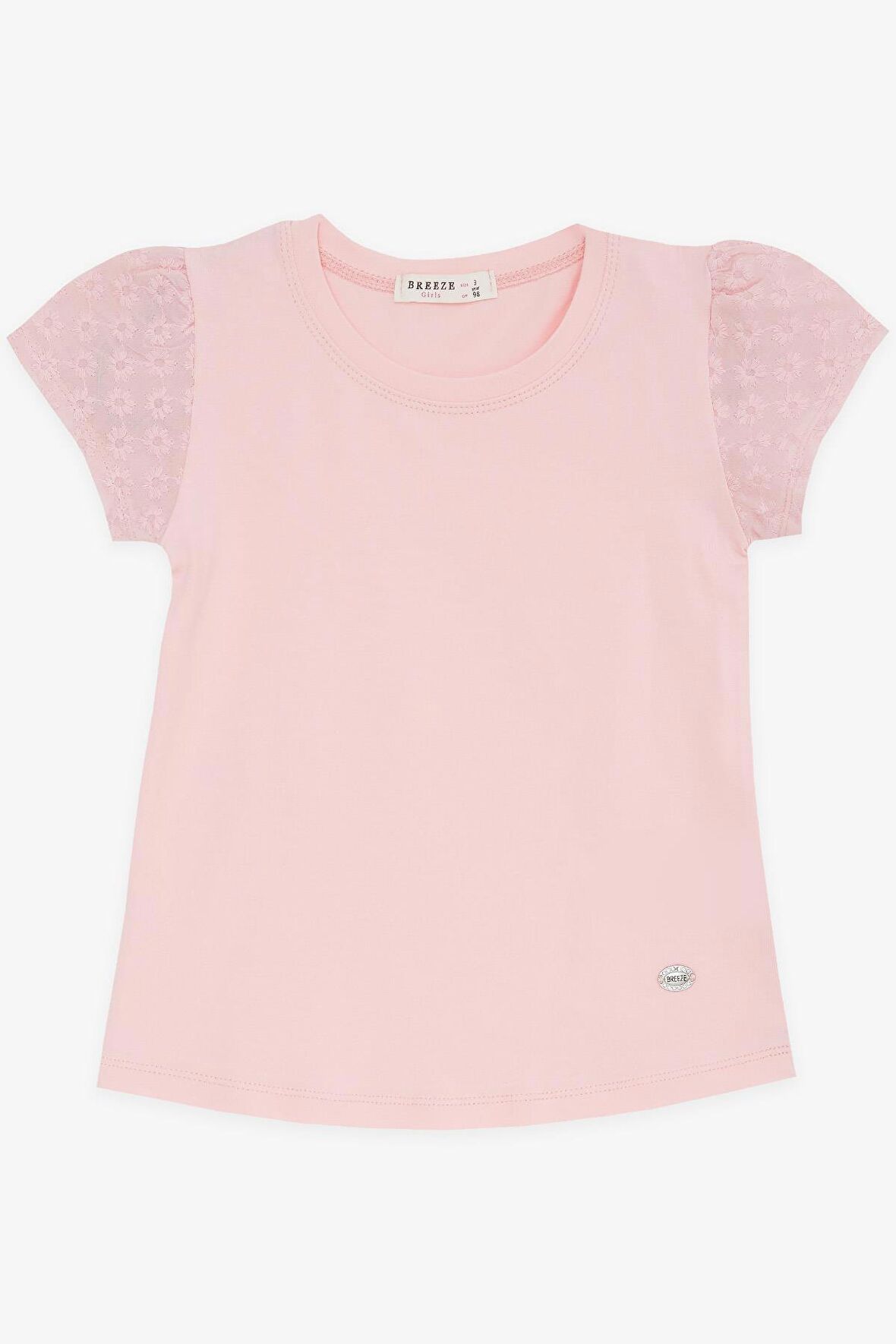 Breeze Kız Çocuk Tişört Kolları Fistolu 3-8 Yaş, Pudra