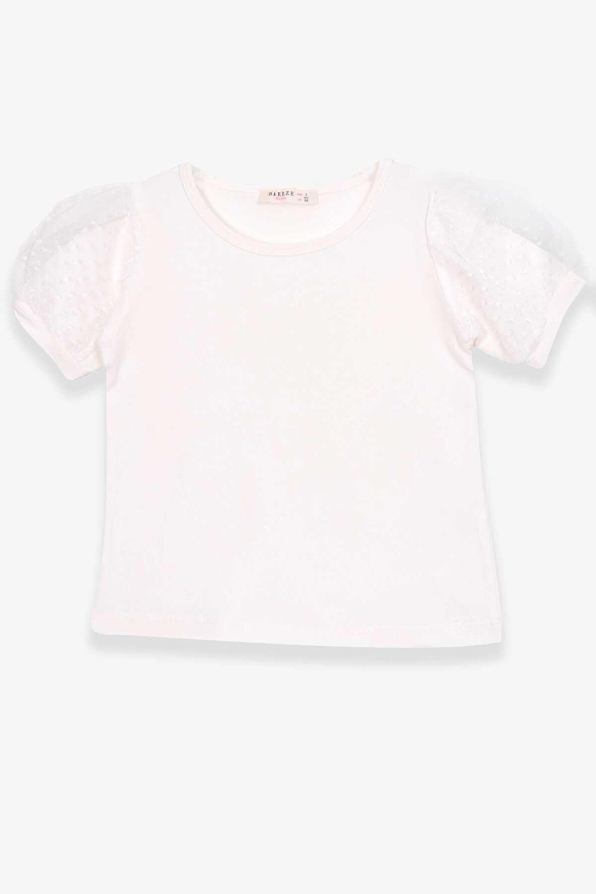 Breeze Kız Çocuk Tişört Kolları Tüllü 3-7 Yaş, Ekru