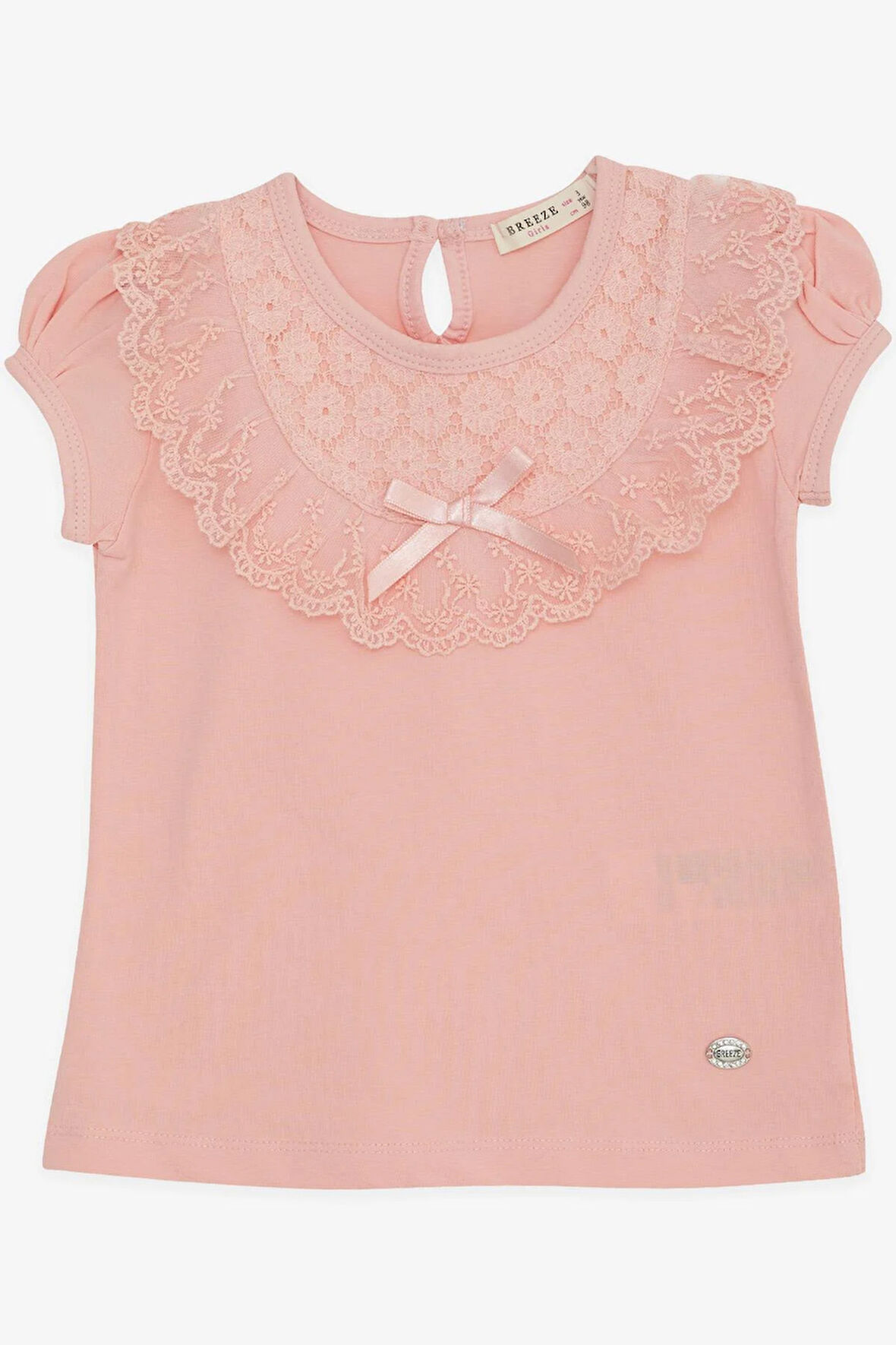 Breeze Kız Çocuk Tişört Dantelli 1.5-5 Yaş, Somon