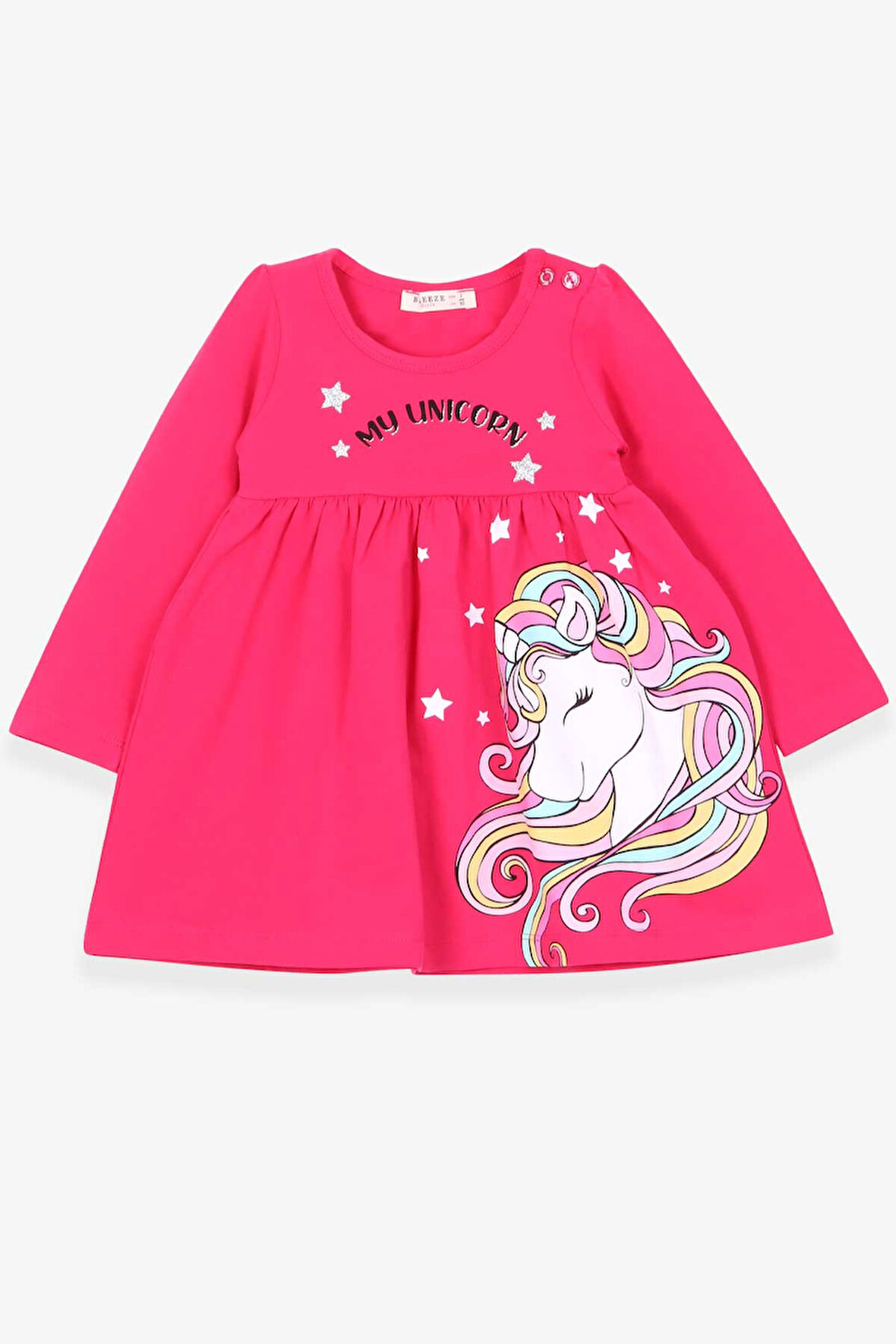 Breeze Kız Çocuk Uzun Kollu Elbise Unicorn 2-6 Yaş, Fuşya