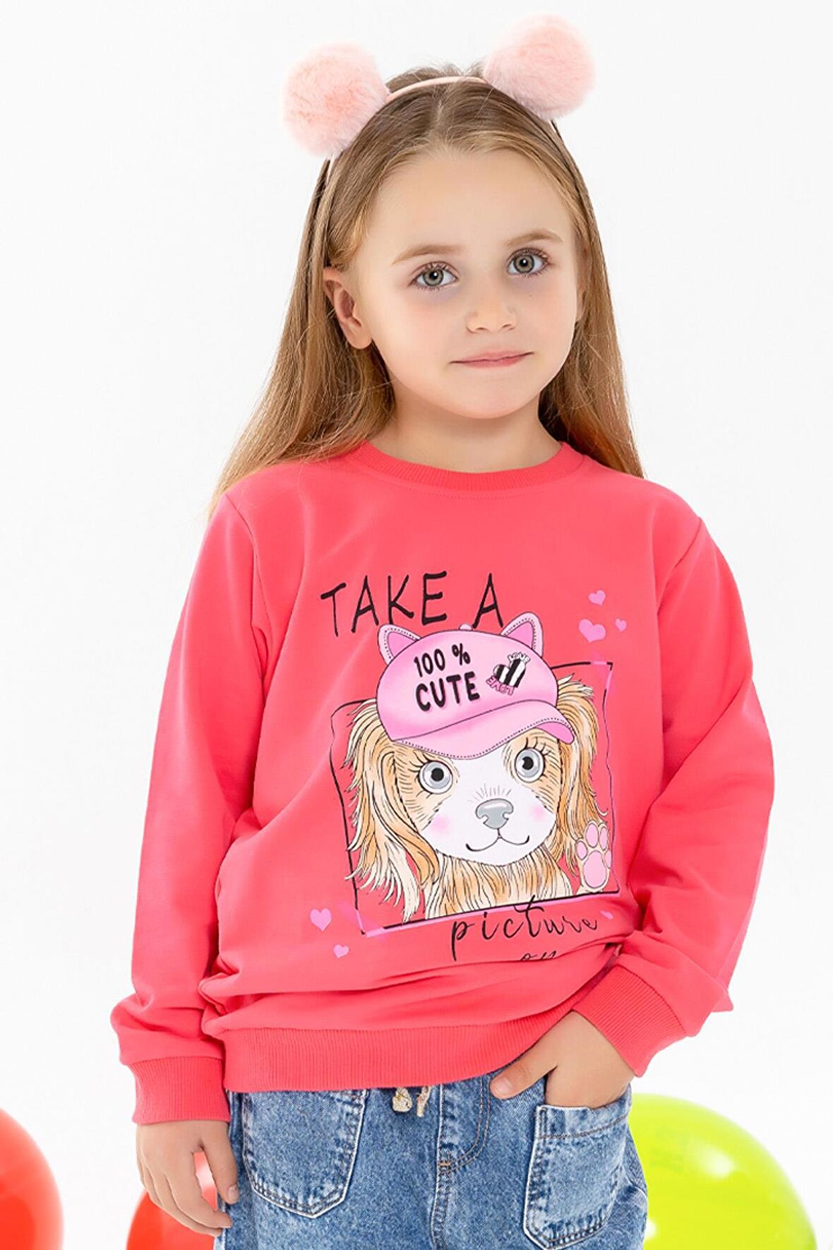 Breeze Kız Çocuk Sweatshirt Köpekcik Baskılı 3-7 Yaş, Mercan