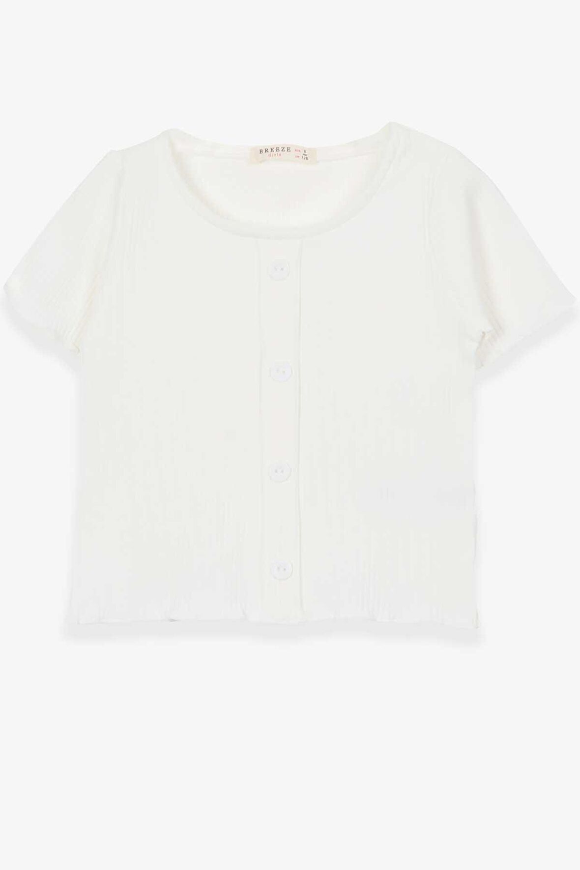 Breeze Kız Çocuk Tişört Düğme Aksesuarlı 8-14 Yaş, Ekru