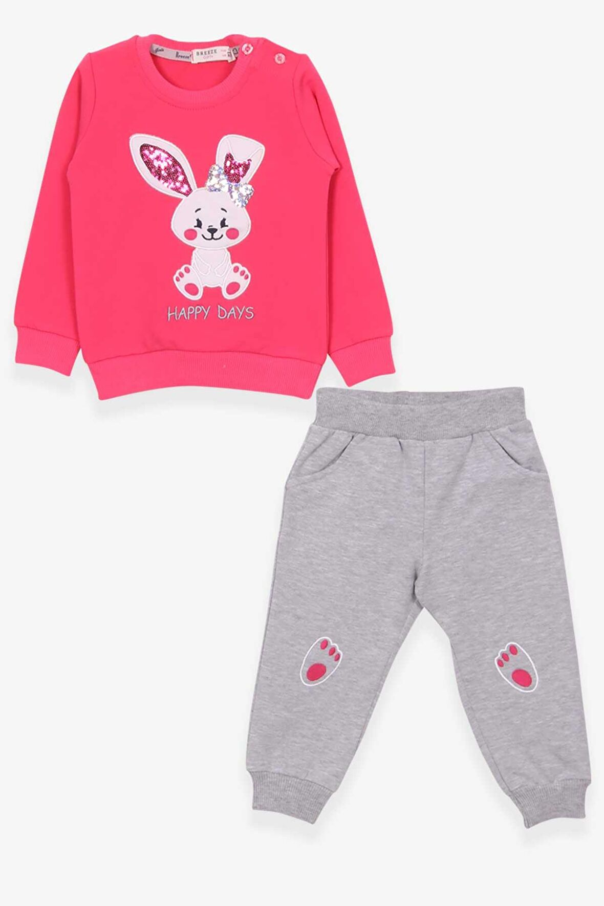 Breeze Kız Çocuk Eşofman Takımı Tavşan Nakışlı 1-4 Yaş, Pembe