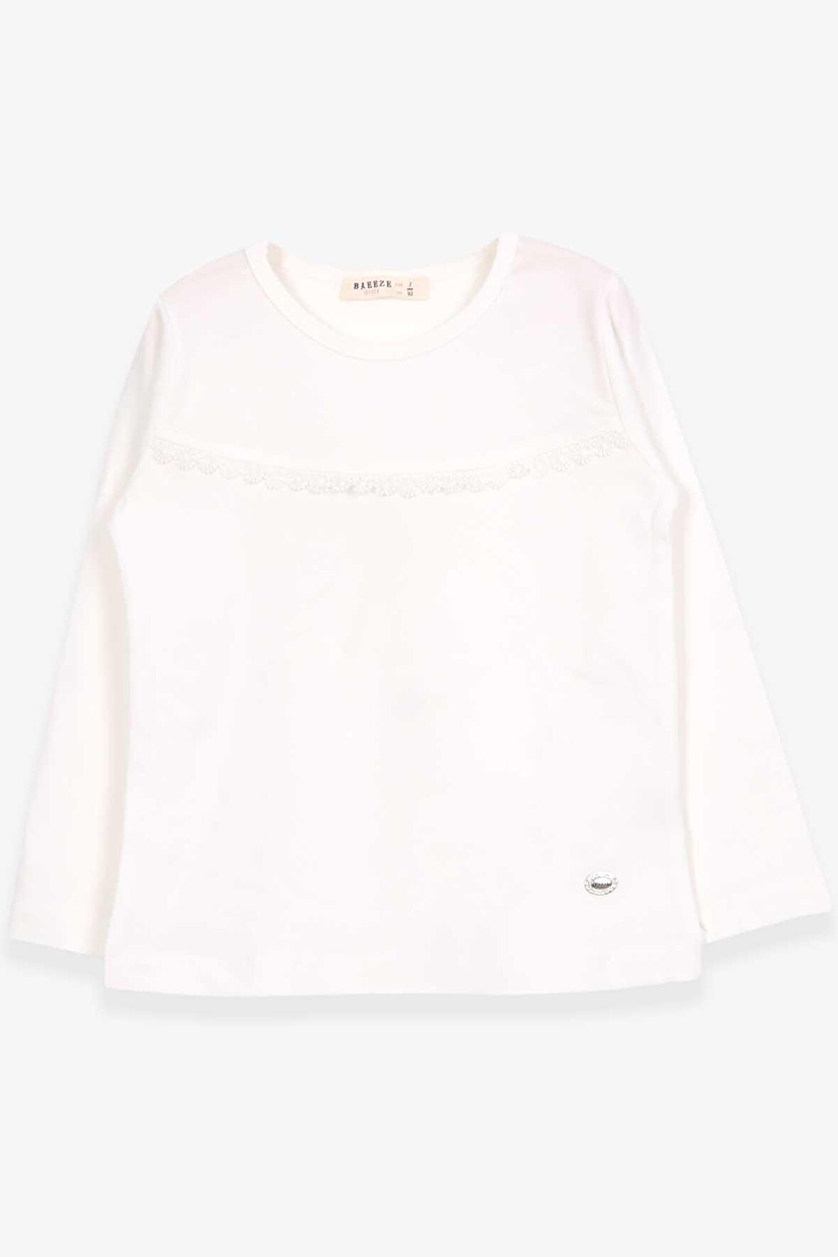 Breeze Kız Çocuk Uzun Kollu Tişört Güpürlü 2-6 Yaş, Ekru
