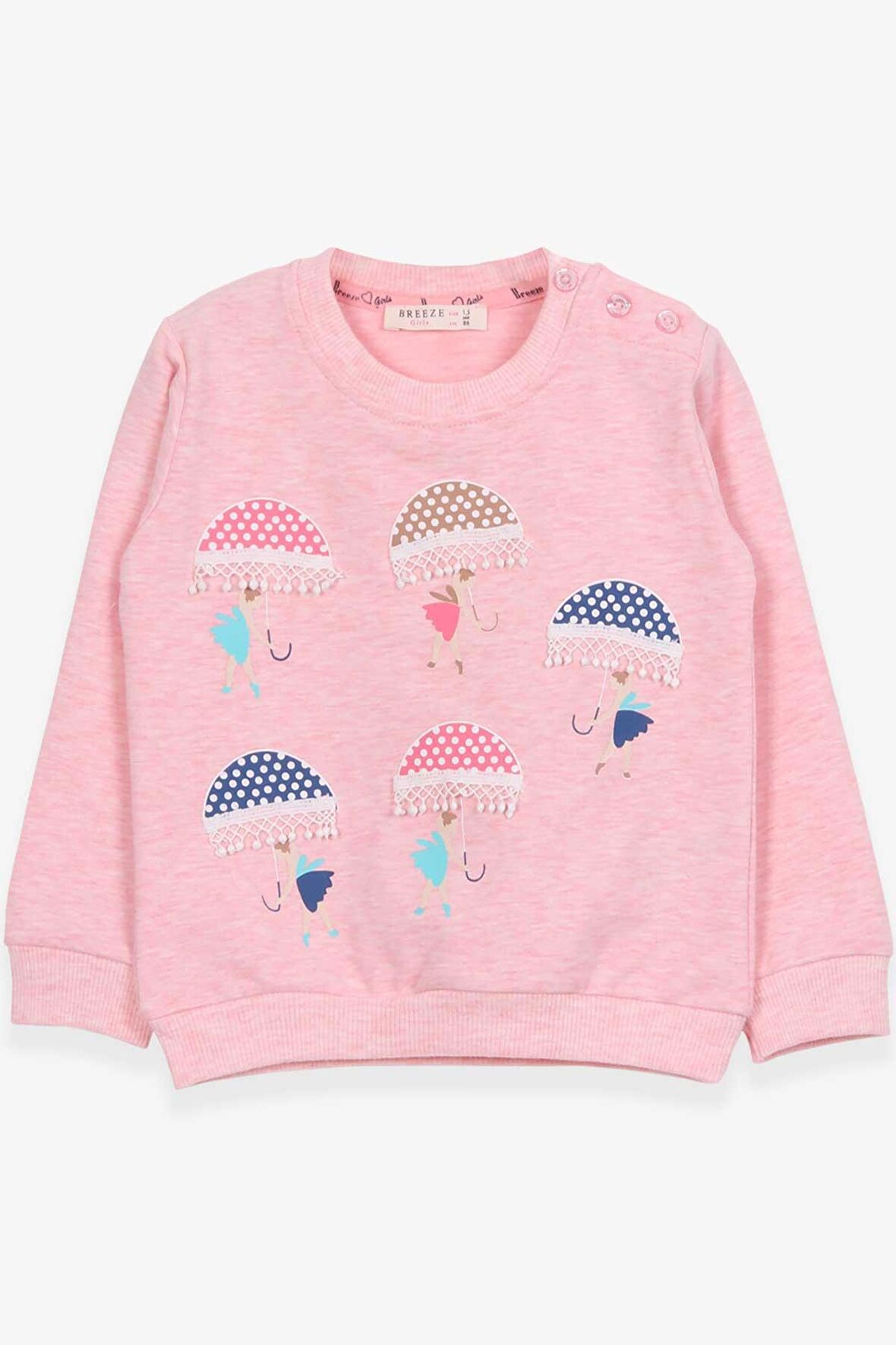 Breeze Kız Çocuk Sweatshirt Şemsiyeli Kız Baskılı 1.5-5 Yaş, Somon Melanj