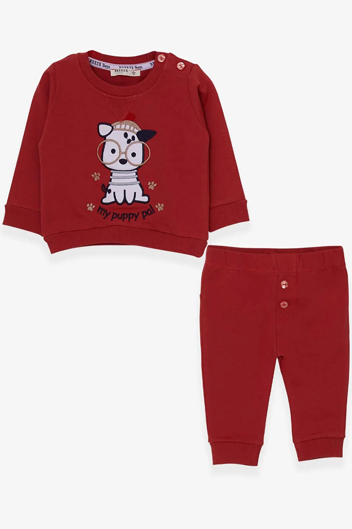Breeze Erkek Bebek Eşofman Takımı Gözlüklü Köpek Nakışlı 9 Ay-3 Yaş, Kiremit