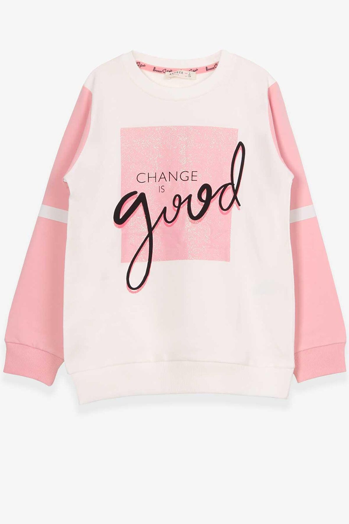 Breeze Kız Çocuk Sweatshirt Simli Yazı Baskılı 8-14 Yaş, Ekru
