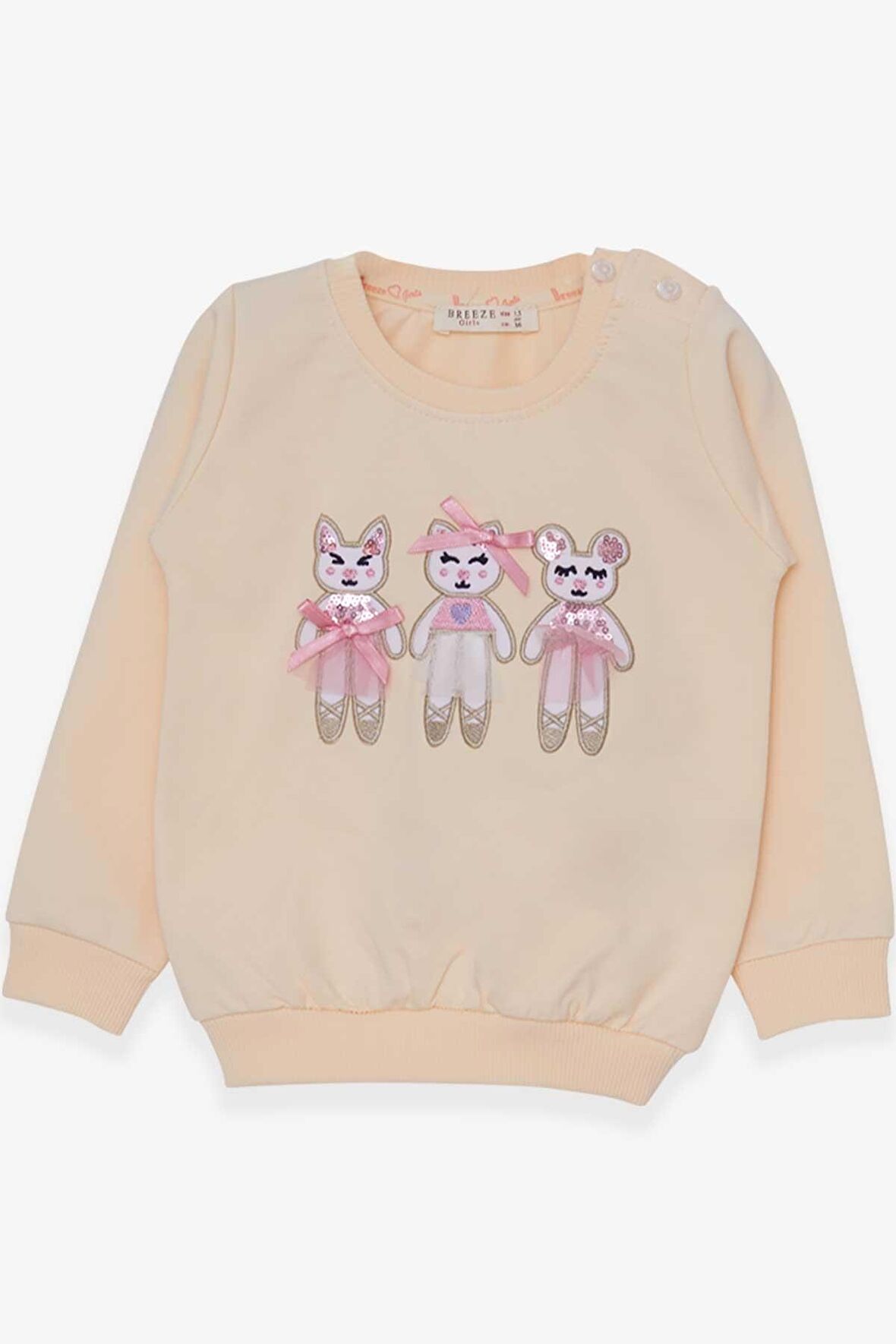 Breeze Kız Çocuk Sweatshirt Sevimli Hayvancıklar Baskılı 1.5-5 Yaş, Krem