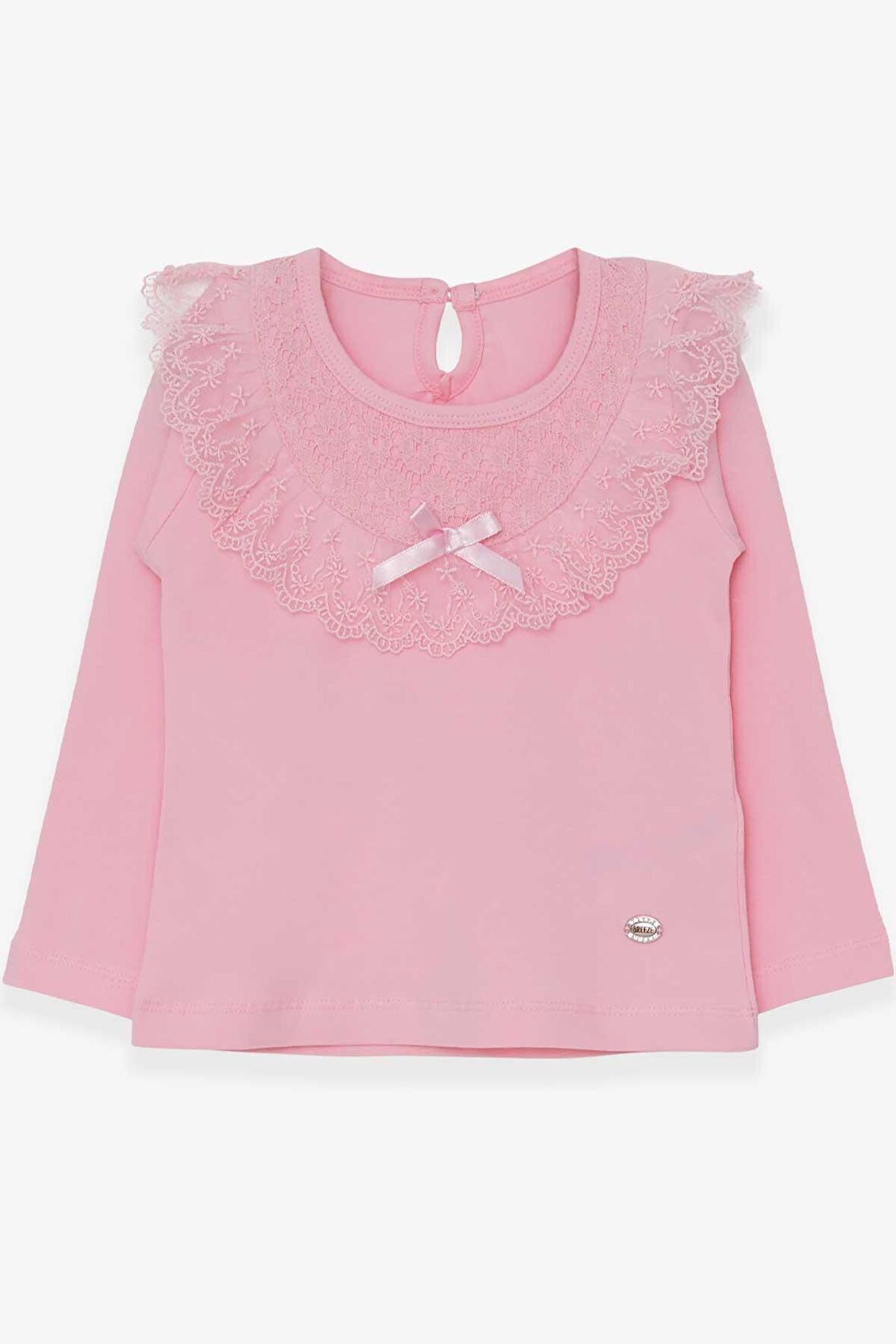 Breeze Kız Çocuk Uzun Kollu Tişört Fiyonklu Güpürlü 1.5-5 Yaş, Pudra