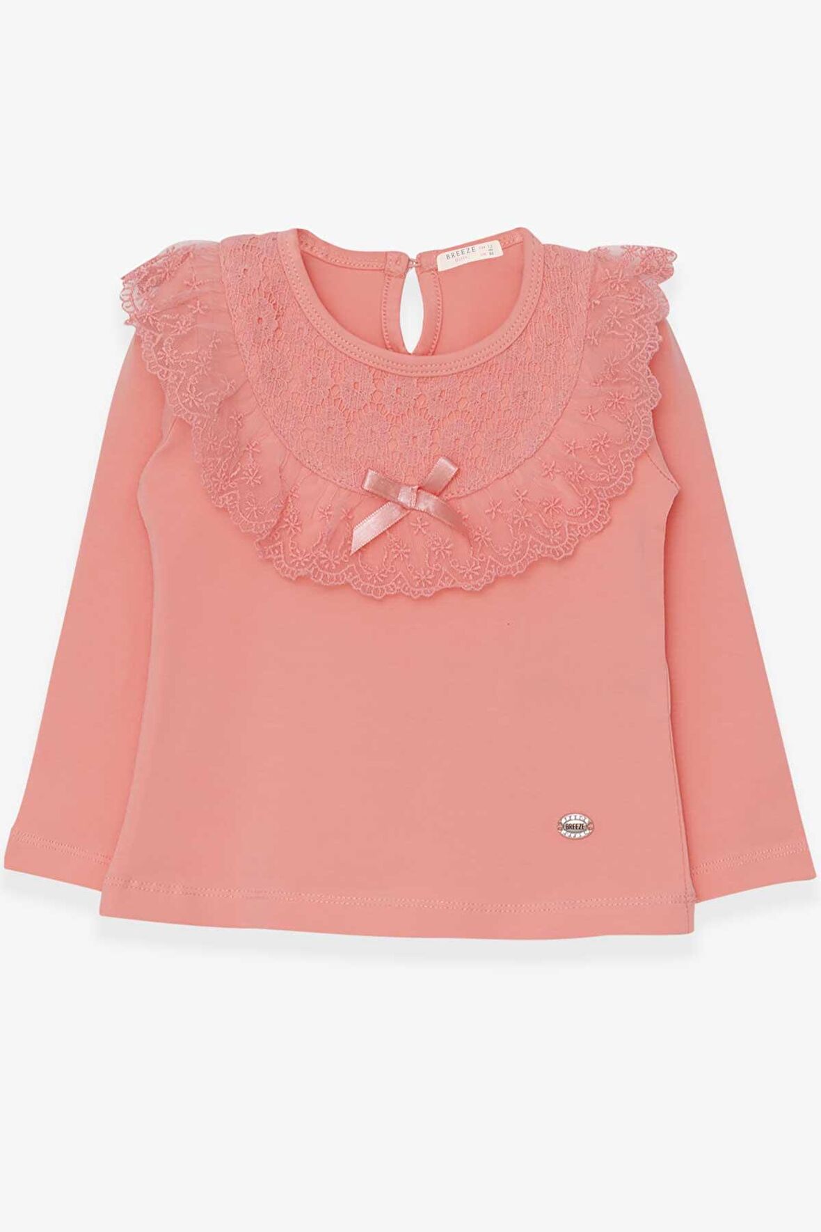 Breeze Kız Çocuk Uzun Kollu Tişört Fiyonklu Güpürlü 1.5-5 Yaş, Somon