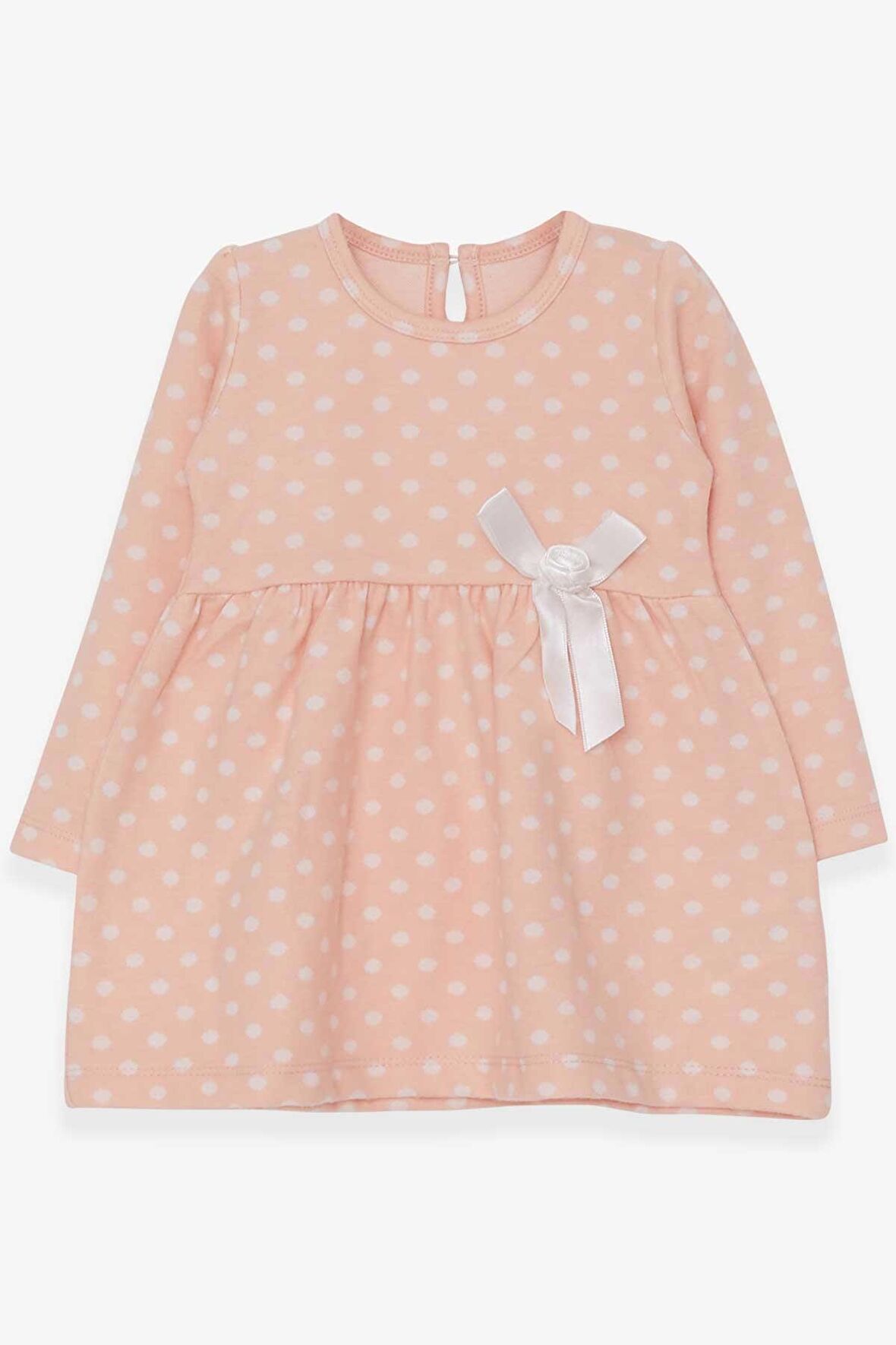 Breeze Kız Çocuk Uzun Kollu Elbise Puantiyeli Fiyonklu 1.5-5 Yaş, Somon