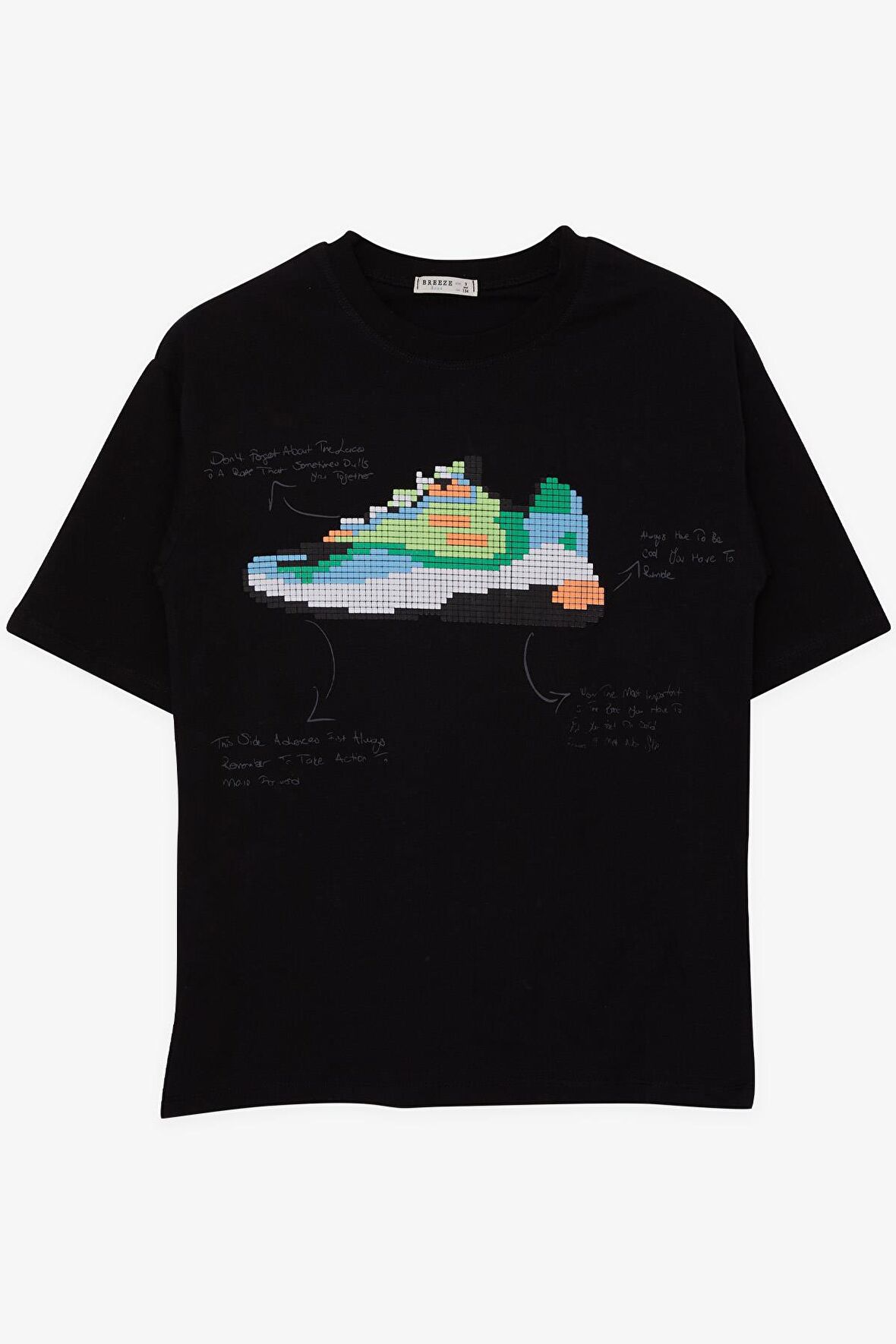 Breeze Erkek Çocuk Tişört Renkli Ayakkabı Baskılı 9-16 Yaş, Siyah