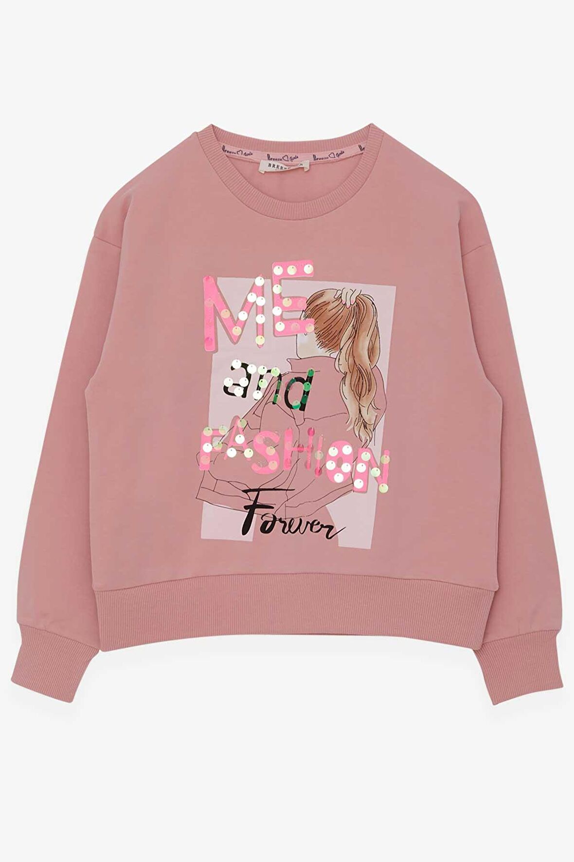 Breeze Kız Çocuk Sweatshirt Pullu Kız Baskılı 8-14 Yaş, Somon