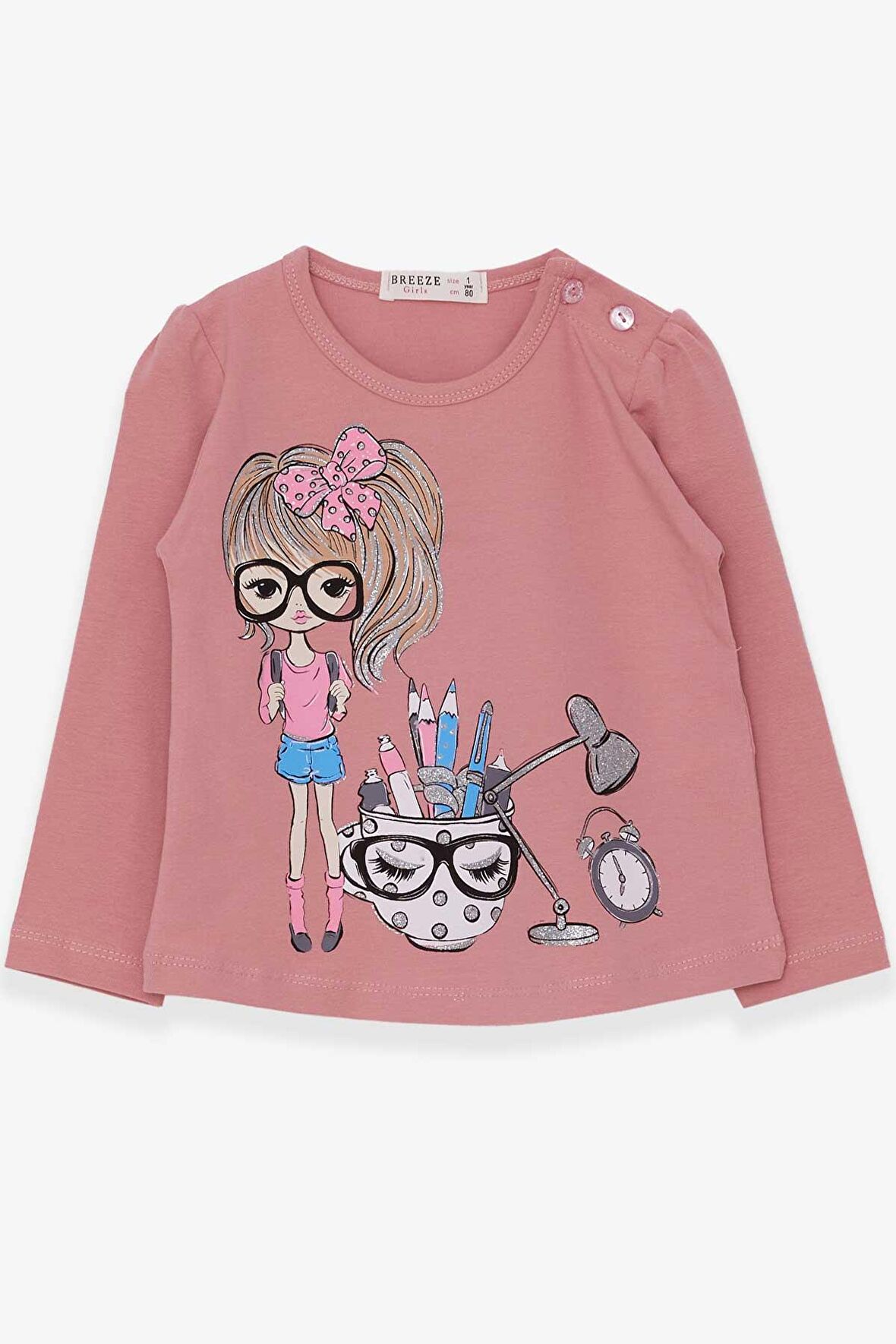 Breeze Kız Çocuk Uzun Kollu Tişört Ressam Kız Baskılı 1-4 Yaş, Gülkurusu