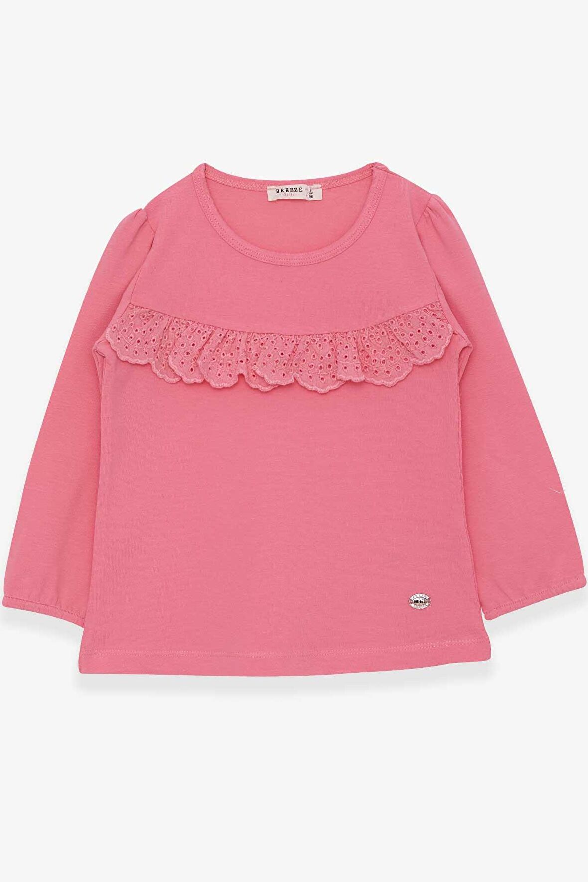 Breeze Kız Çocuk Uzun Kollu Tişört Fırıfırlı 3-8 Yaş, Pembe
