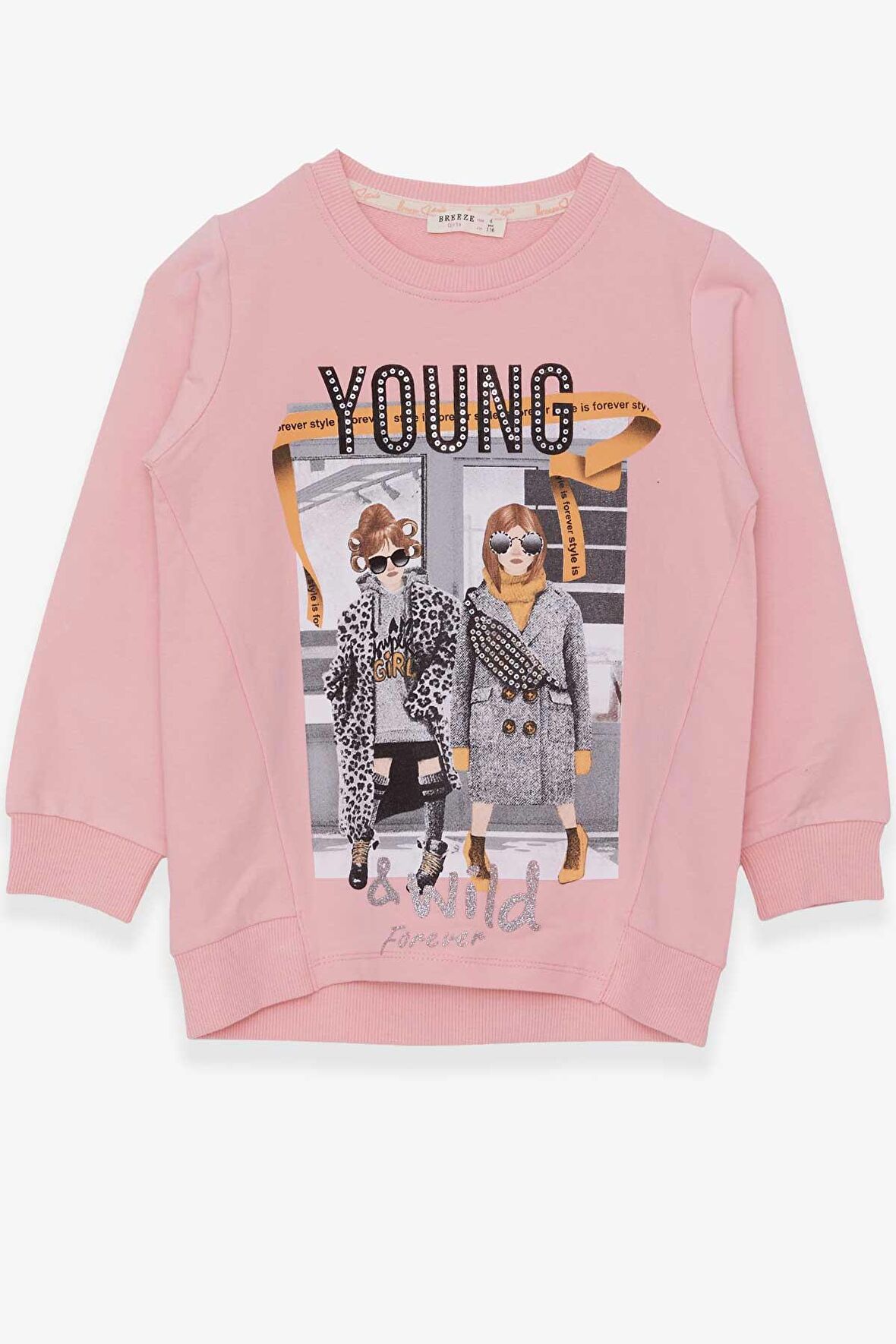 Breeze Kız Çocuk Sweatshirt Dostluk Temalı 6-12 Yaş, Pudra