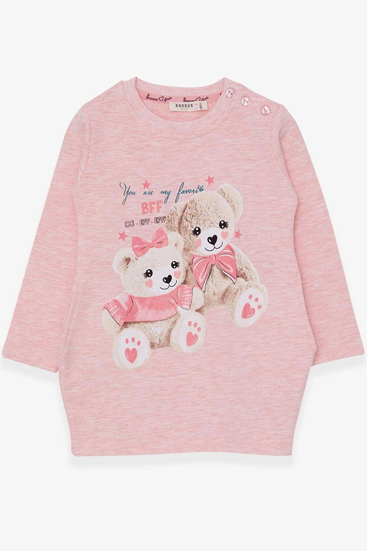 Breeze Kız Çocuk Tunik Ayıcık Baskılı Simli 1.5-5 Yaş, Somon Melanj