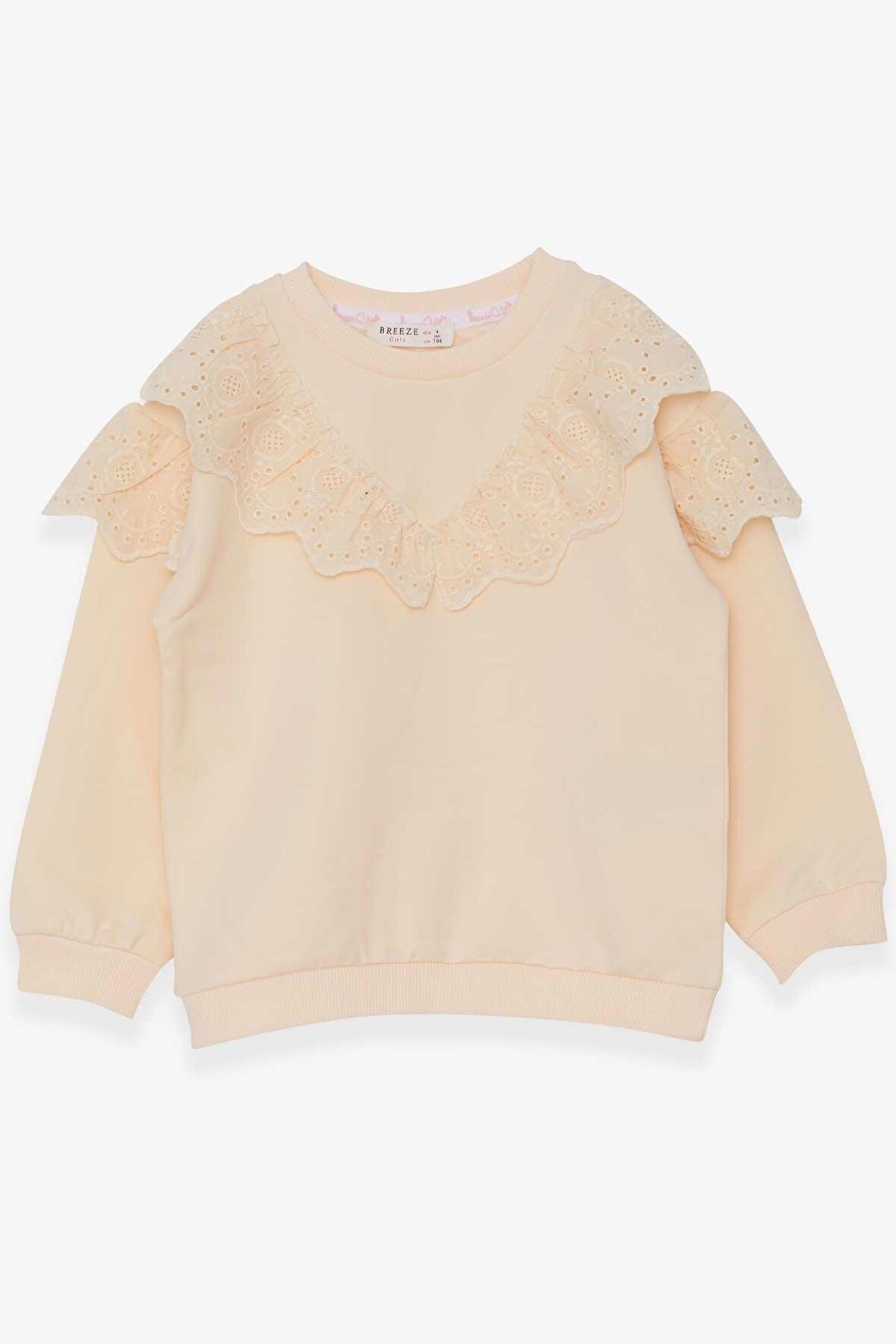 Breeze Kız Çocuk Sweatshirt Güpürlü 4-8 Yaş, Krem
