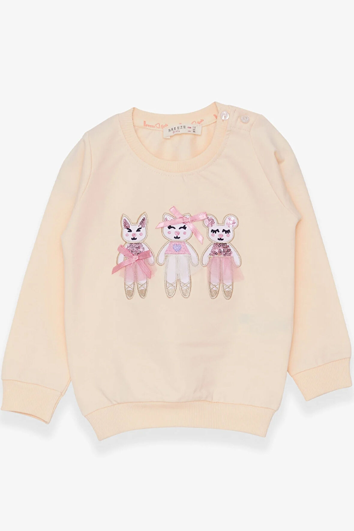 Breeze Kız Çocuk Sweatshirt Hayvancık Baskılı 1.5-5 Yaş, Krem