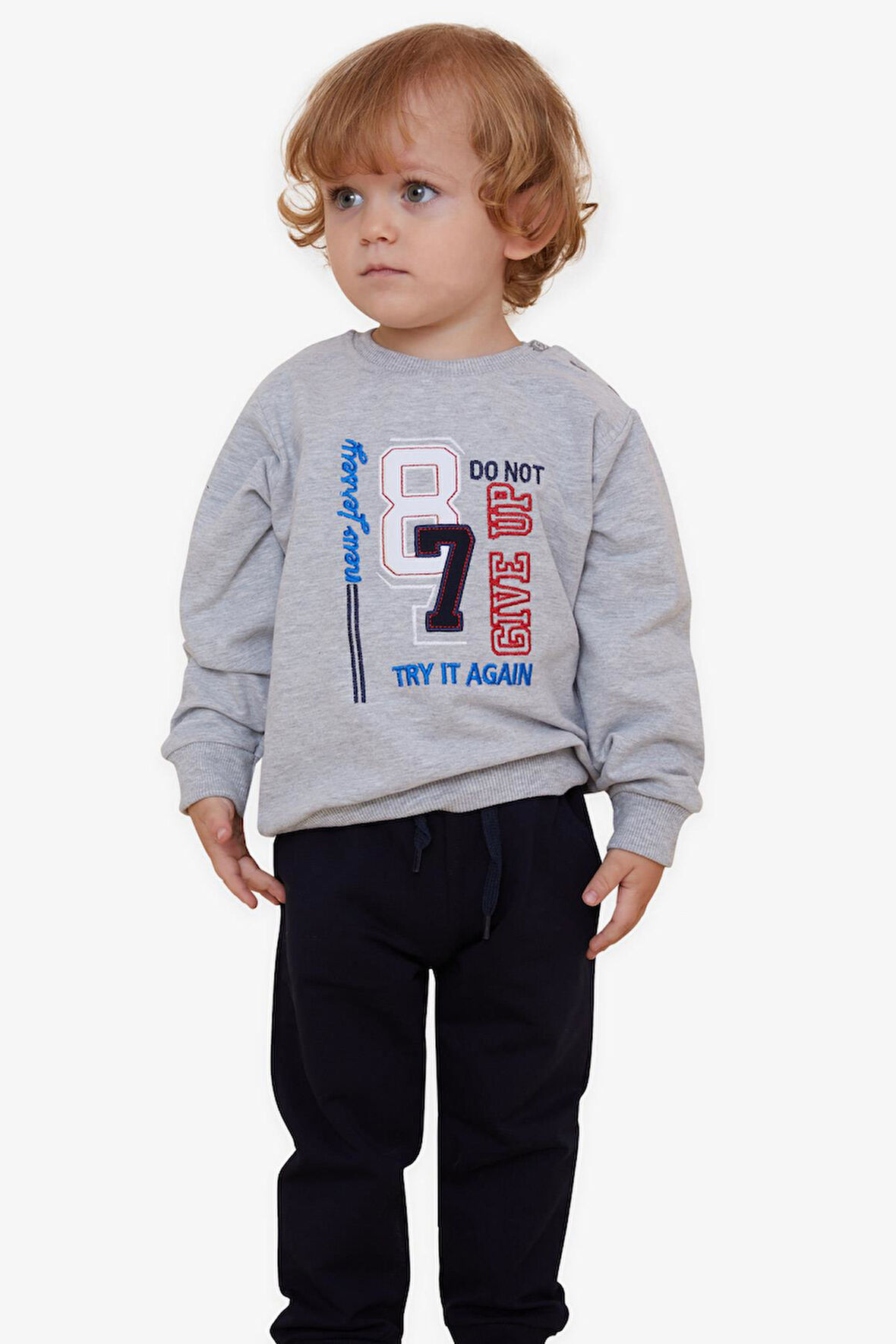 Breeze Erkek Çocuk Eşofman Takımı Rakam Nakışlı 1.5-5 Yaş, Gri Melanj