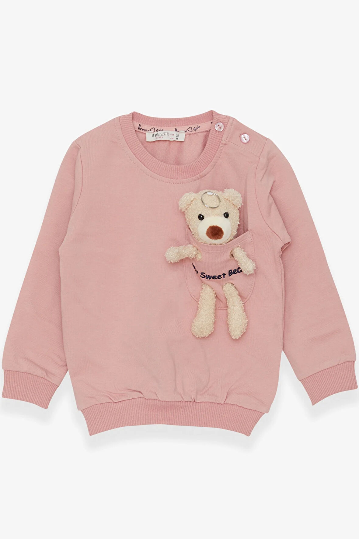 Breeze Kız Çocuk Sweatshirt Ayıcık Aksesuarlı 1.5-5 Yaş, Somon