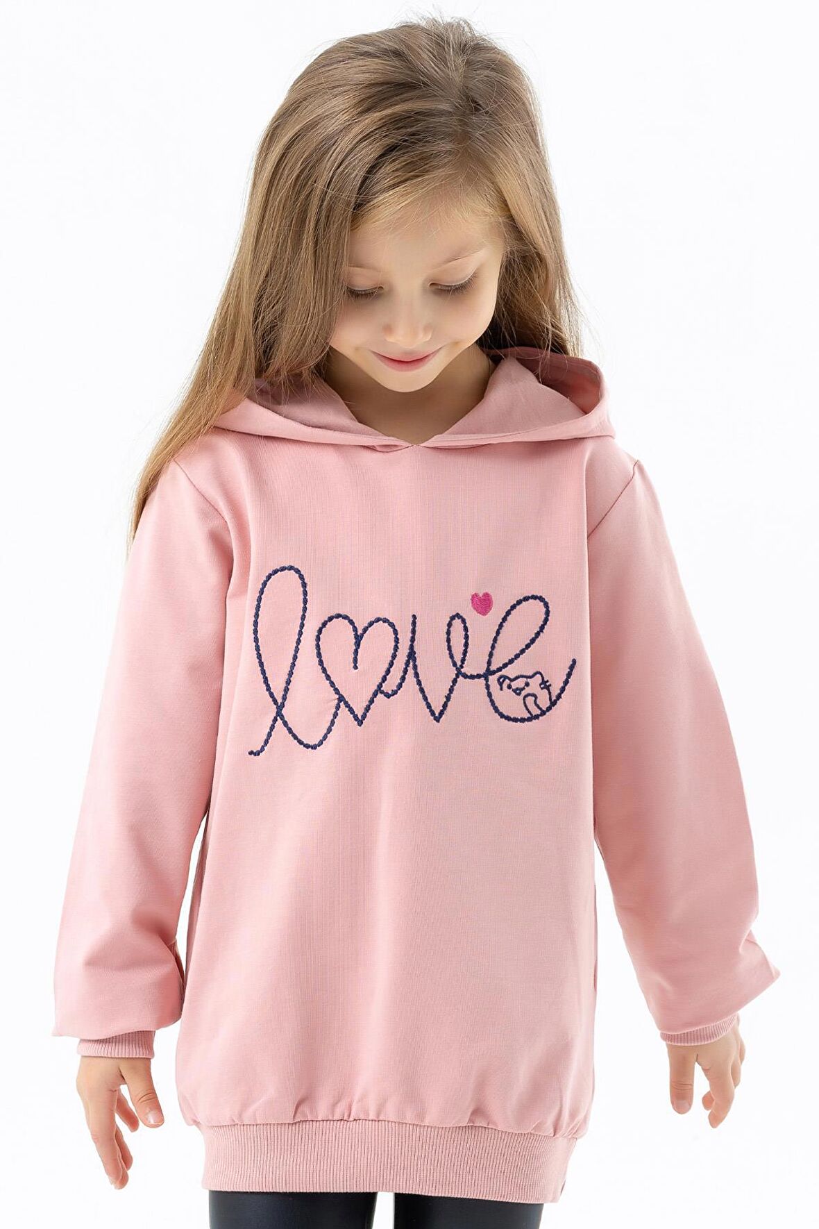 Breeze KIz Çocuk Sweatshirt Nakışlı Yazı Baskılı 2-6 Yaş, Pudra