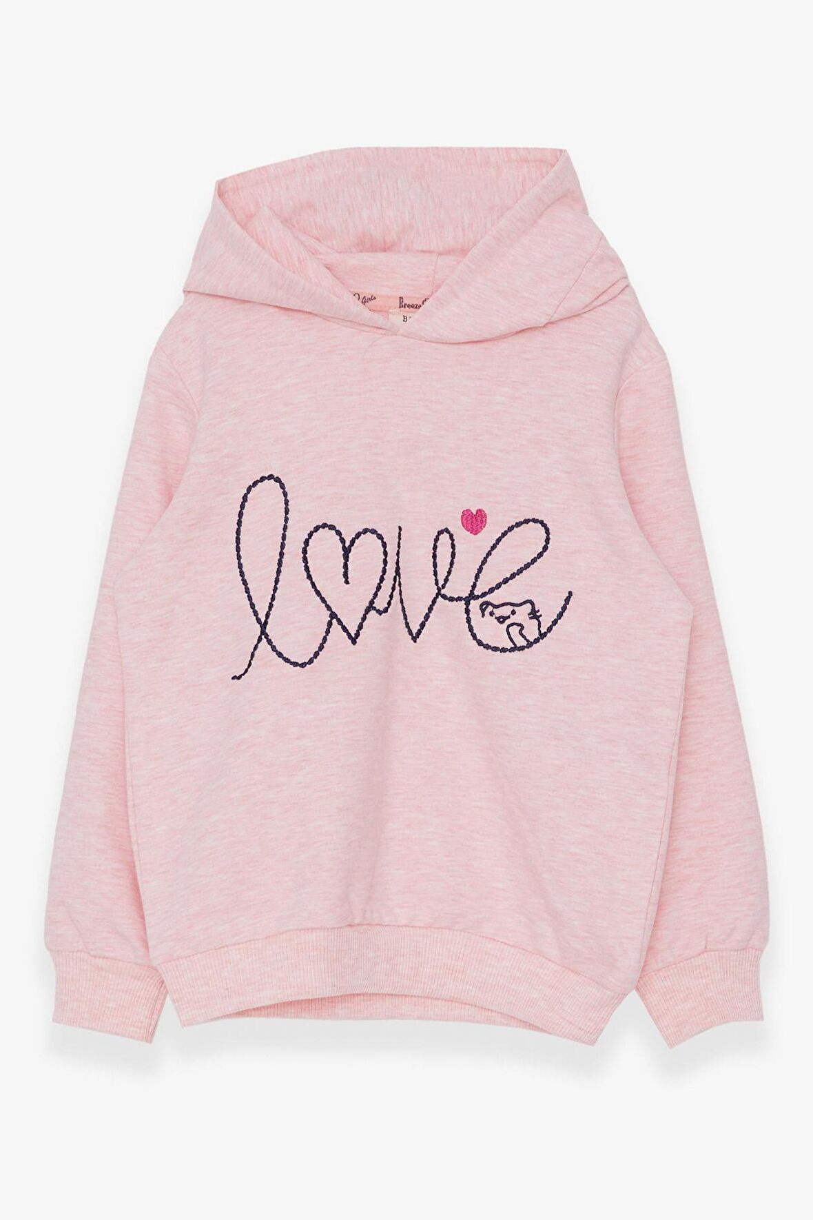 Breeze KIz Çocuk Sweatshirt Nakışlı Yazı Baskılı 2-6 Yaş, Somon Melanj