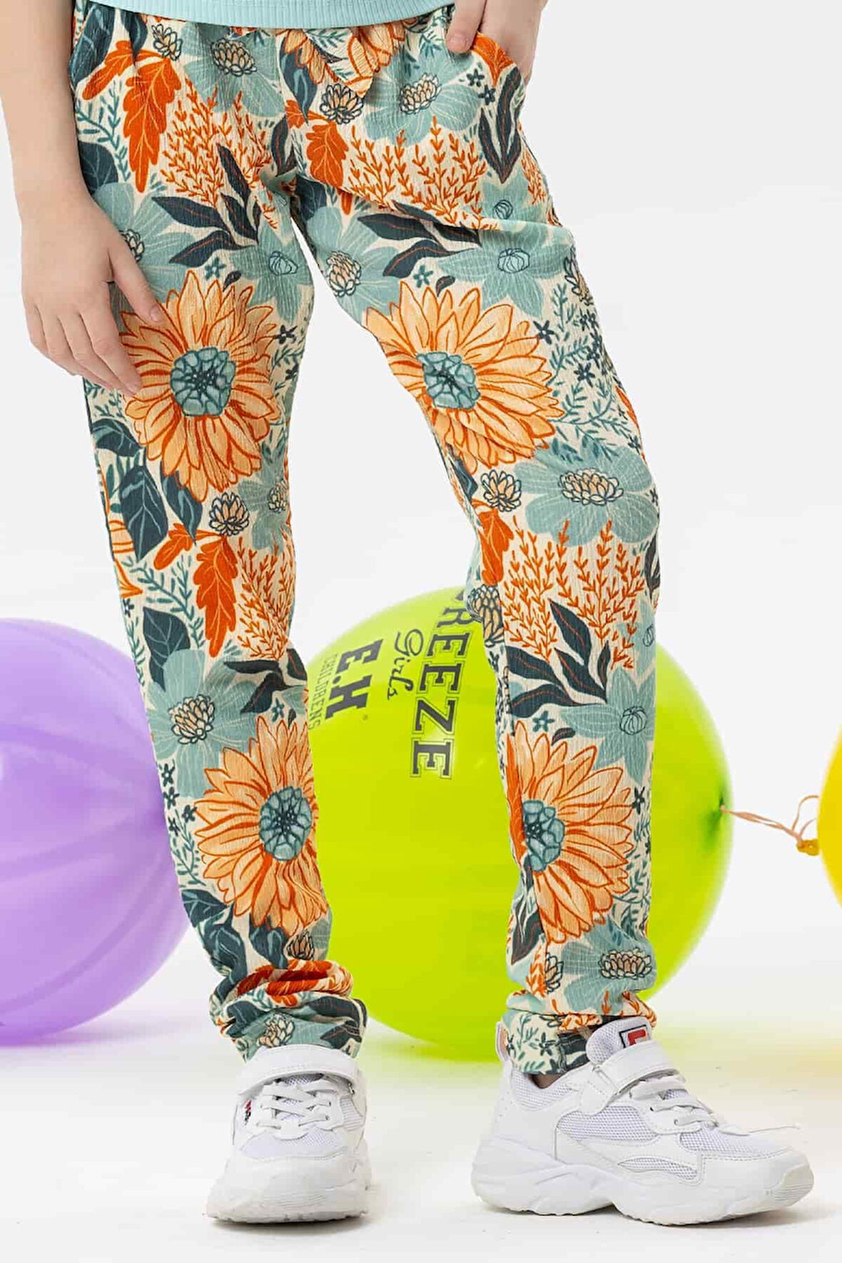 Breeze Kız Çocuk Tayt Pantolon Fiyonklu Çiçekli 6-12 Yaş, Karışık Renk