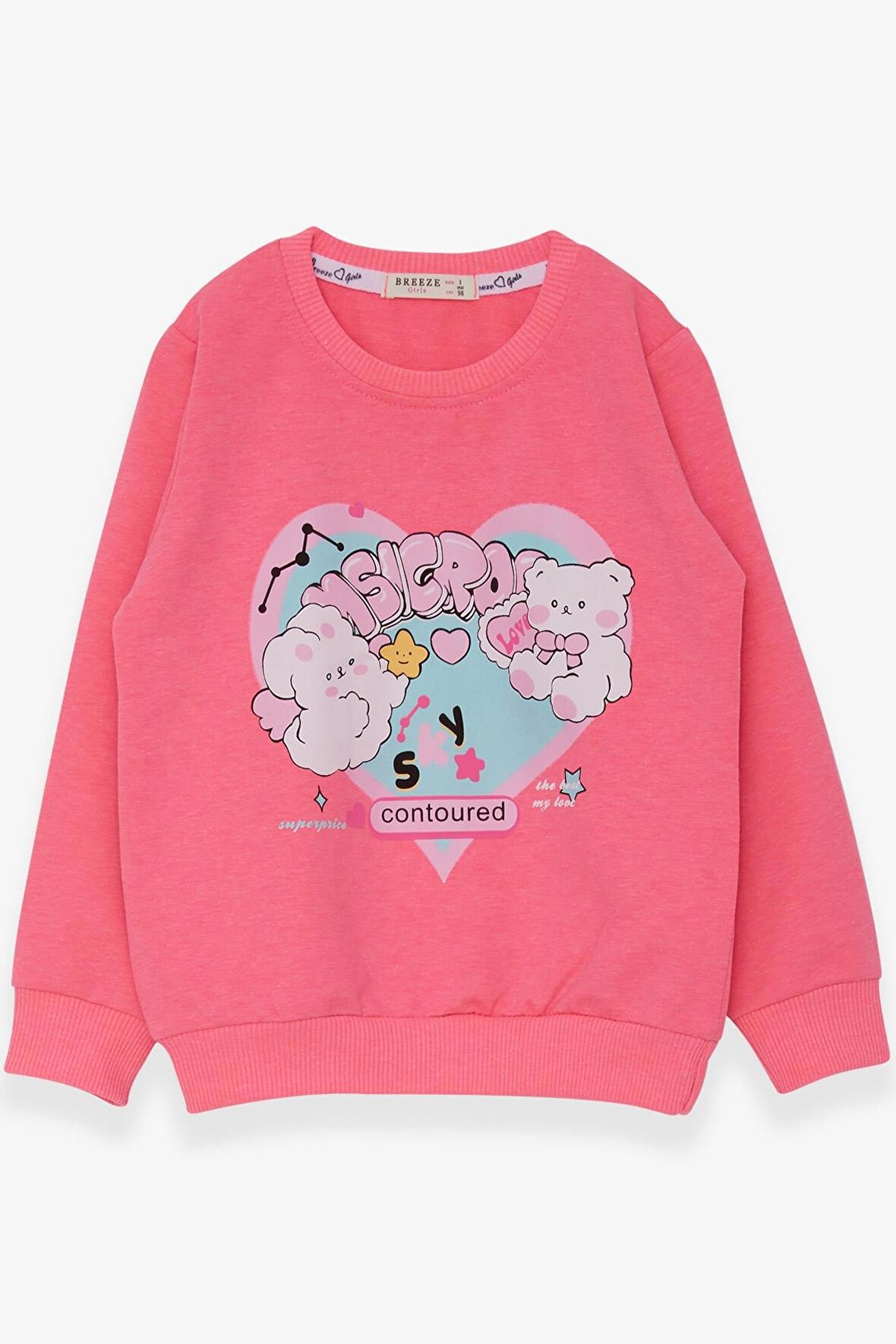 Breeze Kız Çocuk Sweatshirt Kalp Baskılı 2-6 Yaş, Neon Pembe