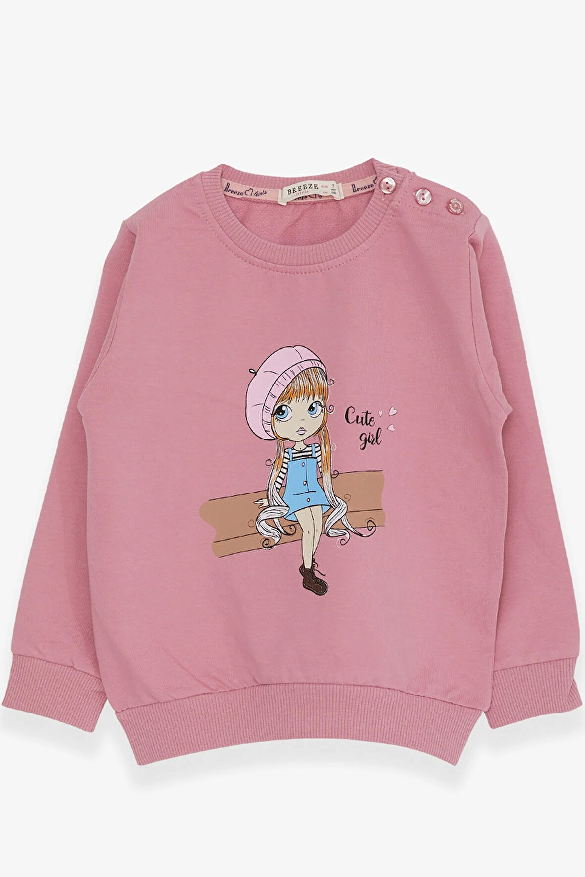 Breeze Kız Çocuk Sweatshirt Sevimli Kız Baskılı 1.5-5 Yaş, Gülkurusu