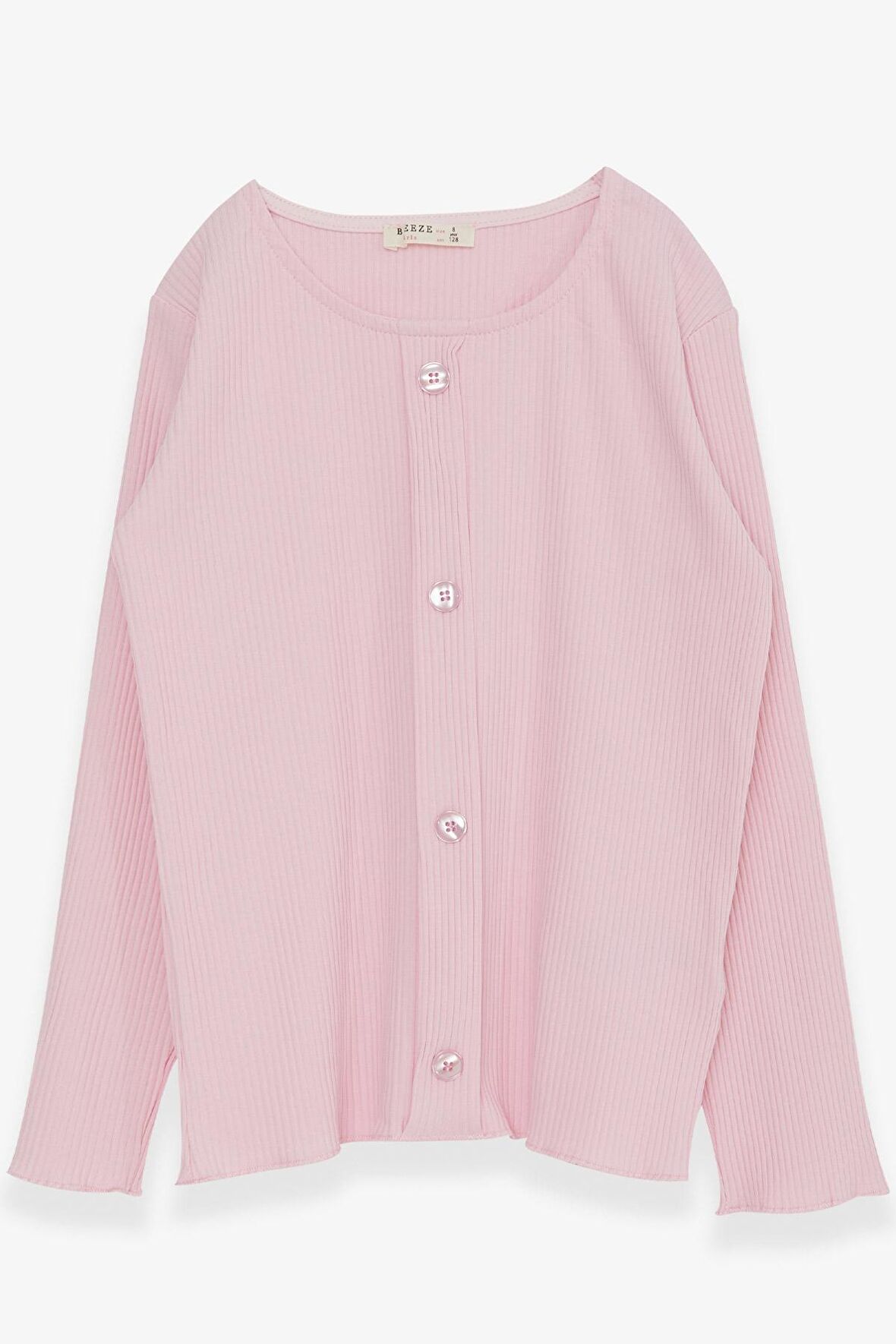 Breeze Kız Çocuk Uzun Kollu Tişört Düğme Aksesuarlı 8-14 Yaş, Pudra