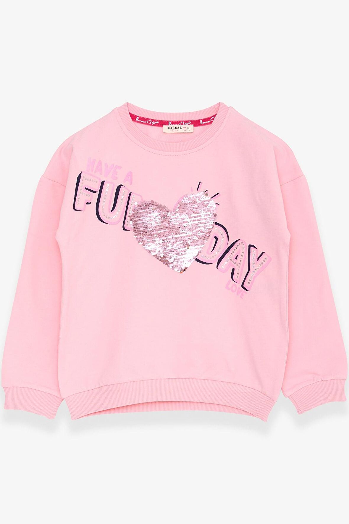 Breeze Kız Çocuk Sweatshirt Pullu Yazı Baskılı 4-8 Yaş, Pudra