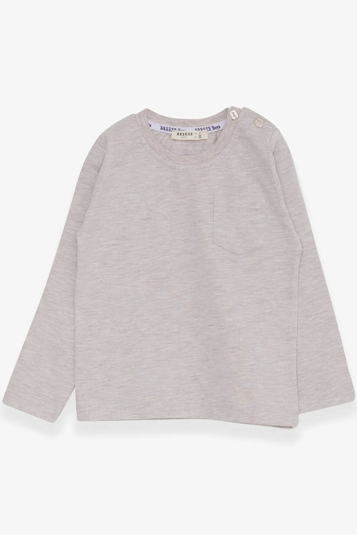 Breeze Erkek Bebek Uzun Kollu Tişört Cepli 9 Ay-3 Yaş, Bej Melanj