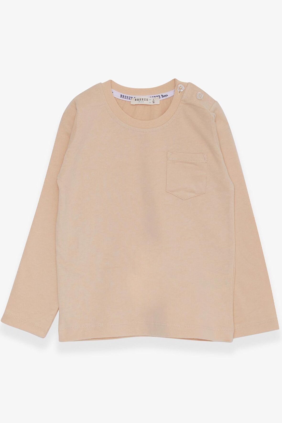 Breeze Erkek Bebek Uzun Kollu Tişört Cepli 9 Ay-3 Yaş, Bej